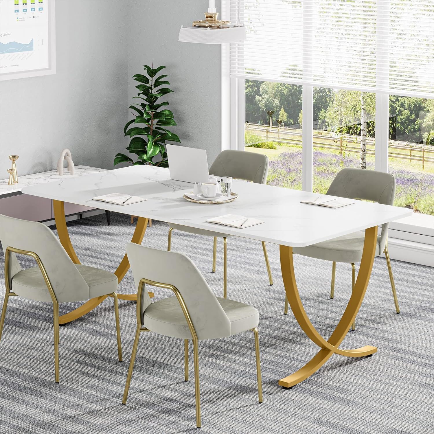 Executive Office Computer Desk For Home Office - White / Gold