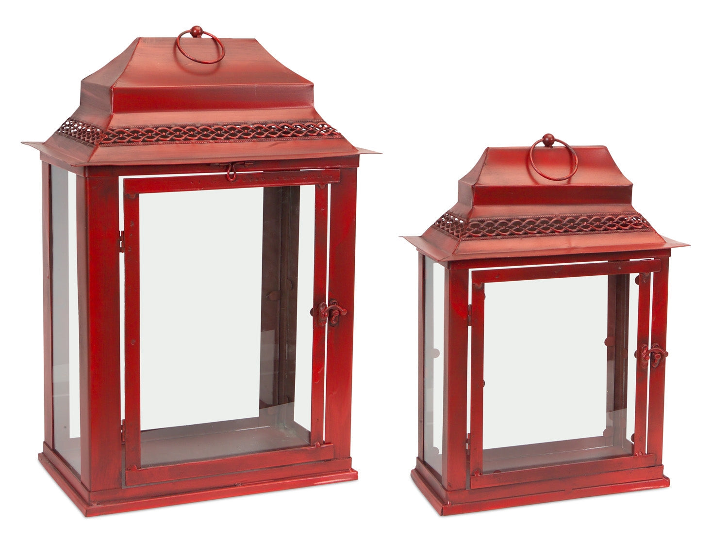 Traditional-red-metal-rectangle-lantern-(set-of-3)-Outdoor-Lighting