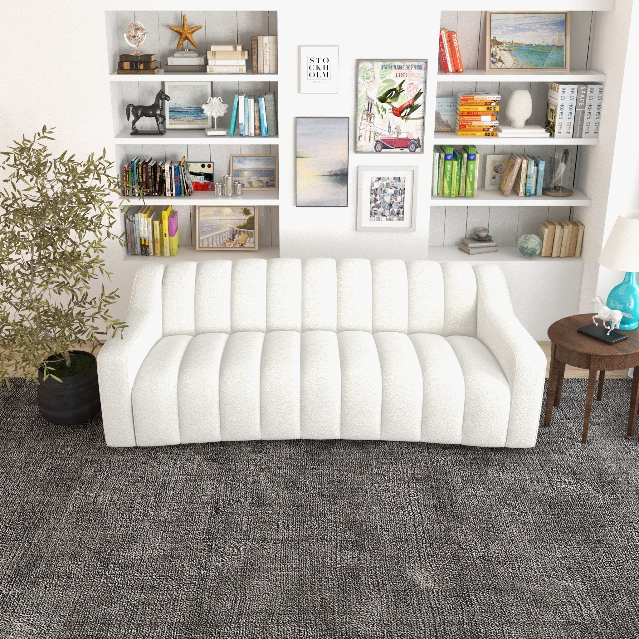 Marcus - Luxury Tight Back Boucle Couch - Cream / Creamy White / Ivory