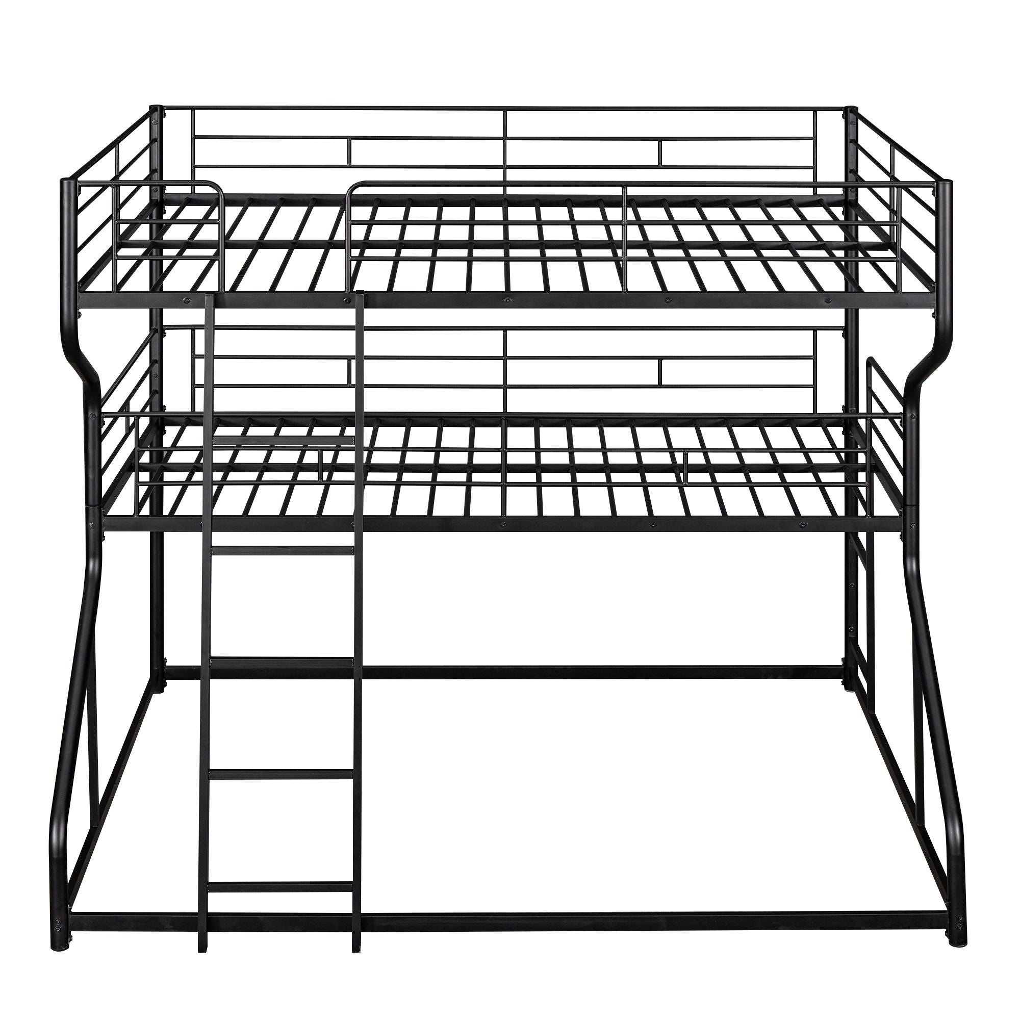 Industrial Triple Bunk Bed With Dual Ladders Frame, Space Saving Design