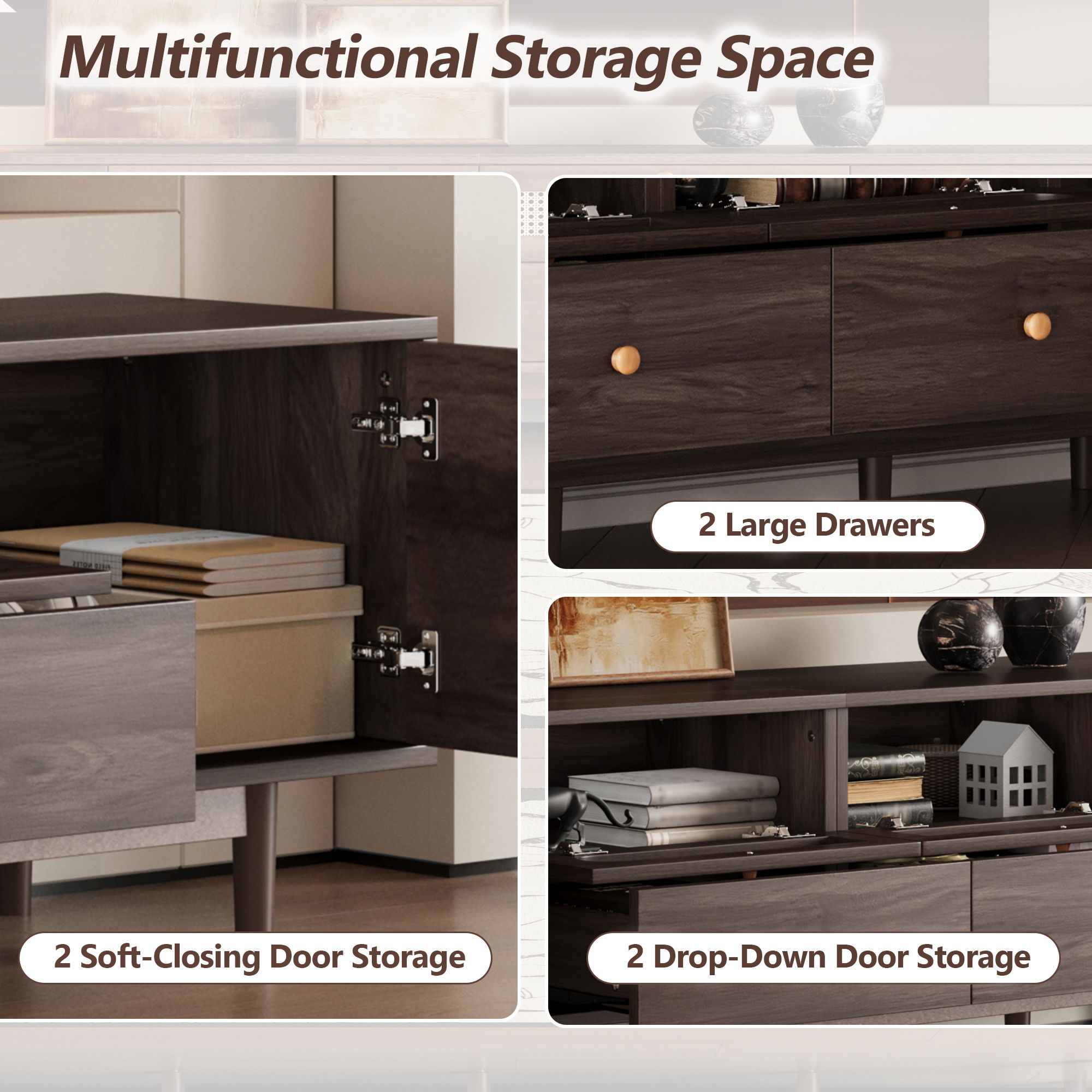 TV Stand With Drawers, Accent Entertainment Center For Living Room - Dark Brown