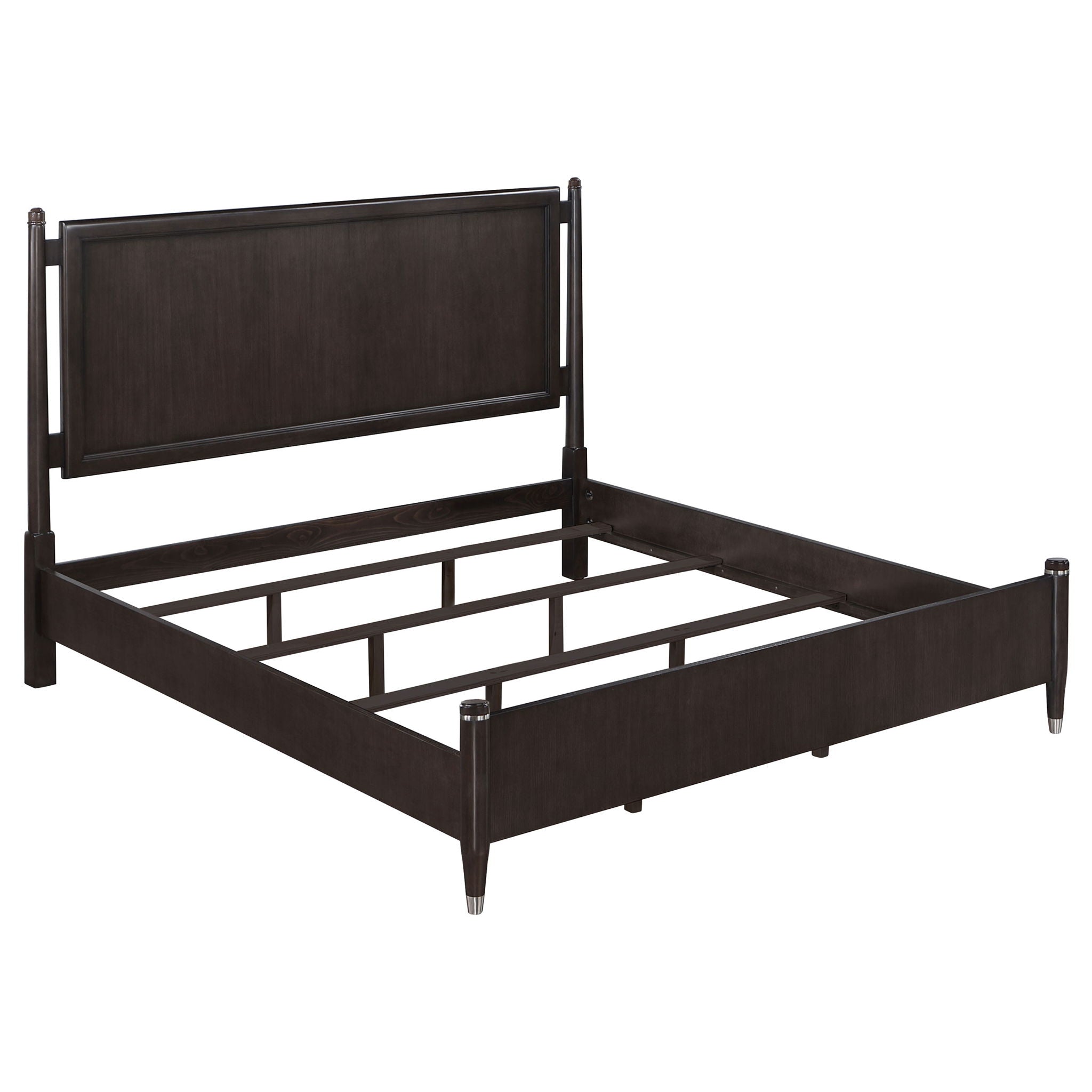 Niguel - Queen Size 4 Poster Bed With Finials, Floating Headboard - Brown