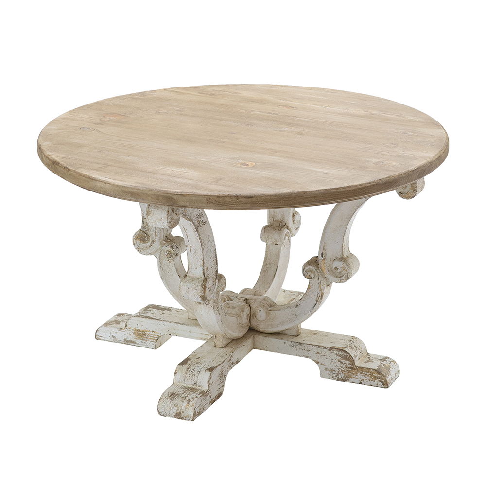 Round Wooden Coffee Table With Distressed Scrollwork Legs - Multicolor - Best Buy Furniture