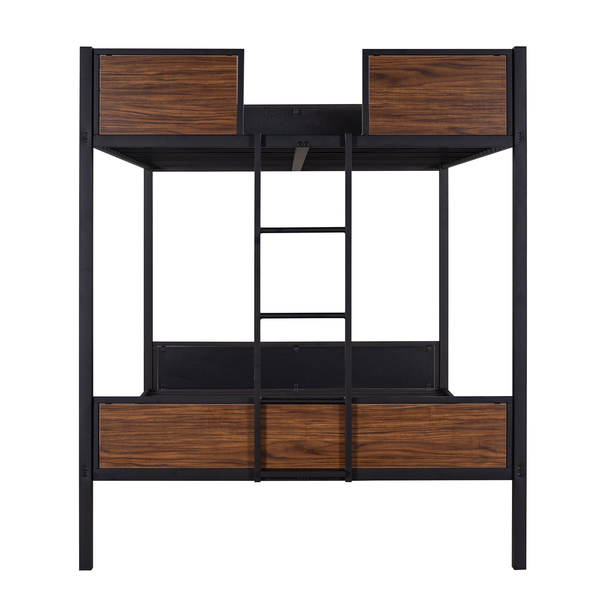 Full Over Full Bunk Bed Modern Style Steel Frame Bunk Bed With Safety Rail, Built-In Ladder For Bedroom - Brown