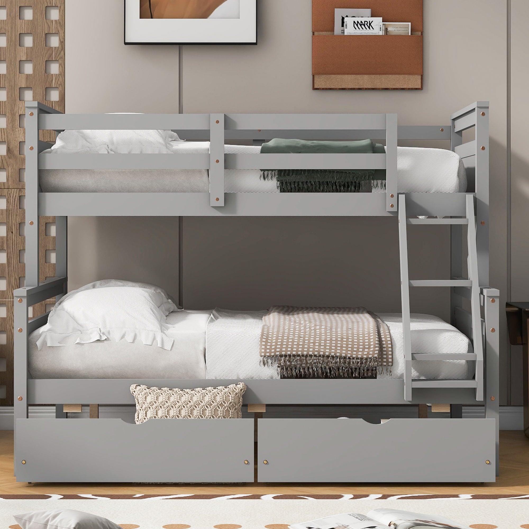 Bunk Bed With Ladder And Safety Guardrail