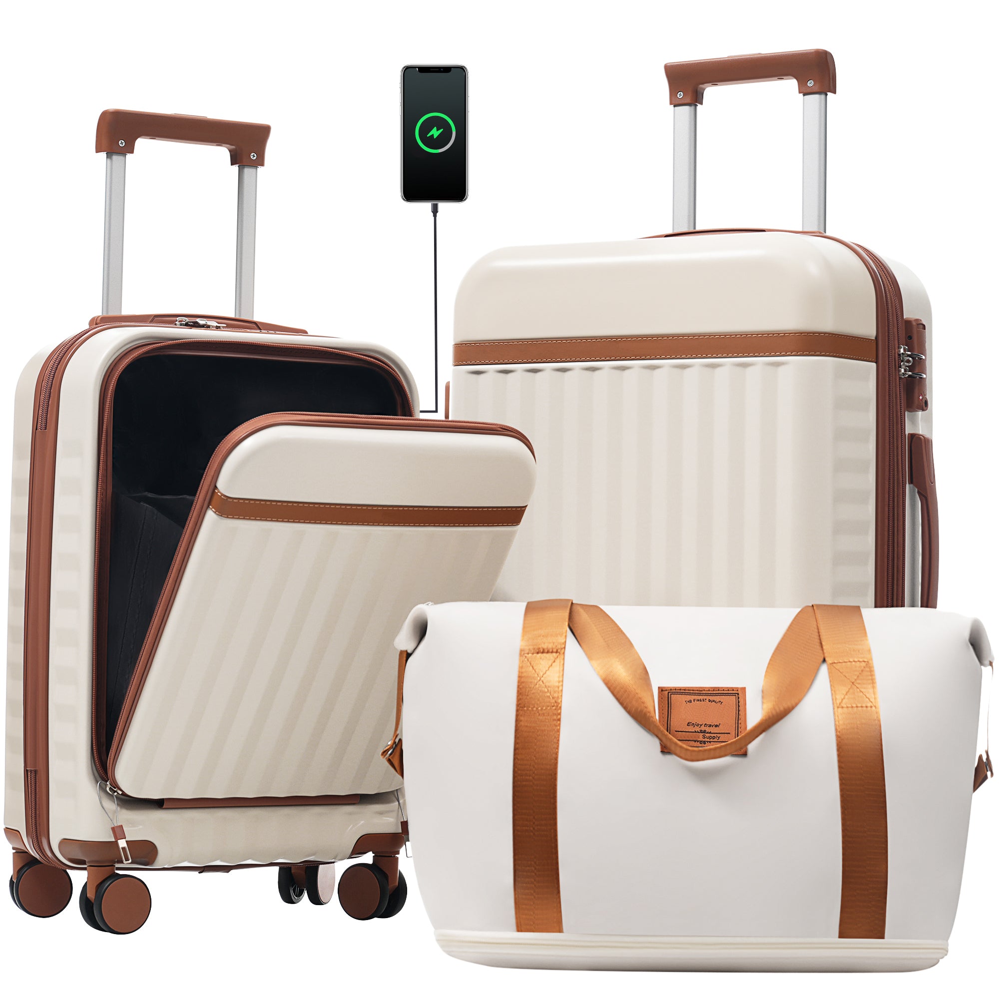 Front Opening Luggage Set 3 Piece, Hardside Carry on Suitcase with USB Port, Expandable Luggage with Handle Bag Spinner Wheels TSA Lock