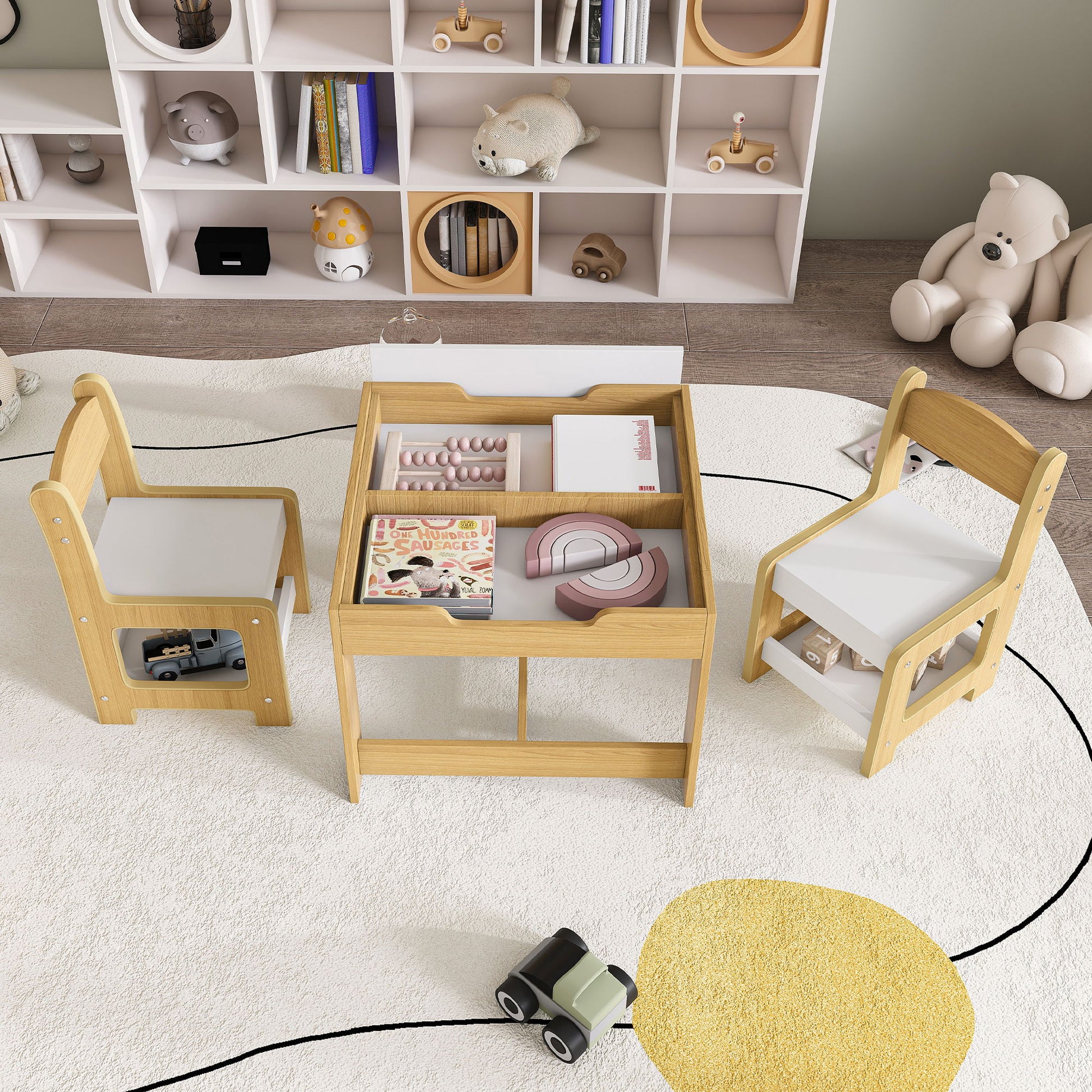 3 In 1 Kids Study Table & Chairs Set Multi Functional Activity Table With Detachable Blackboard Top - Natural Wood - Best Buy Furniture