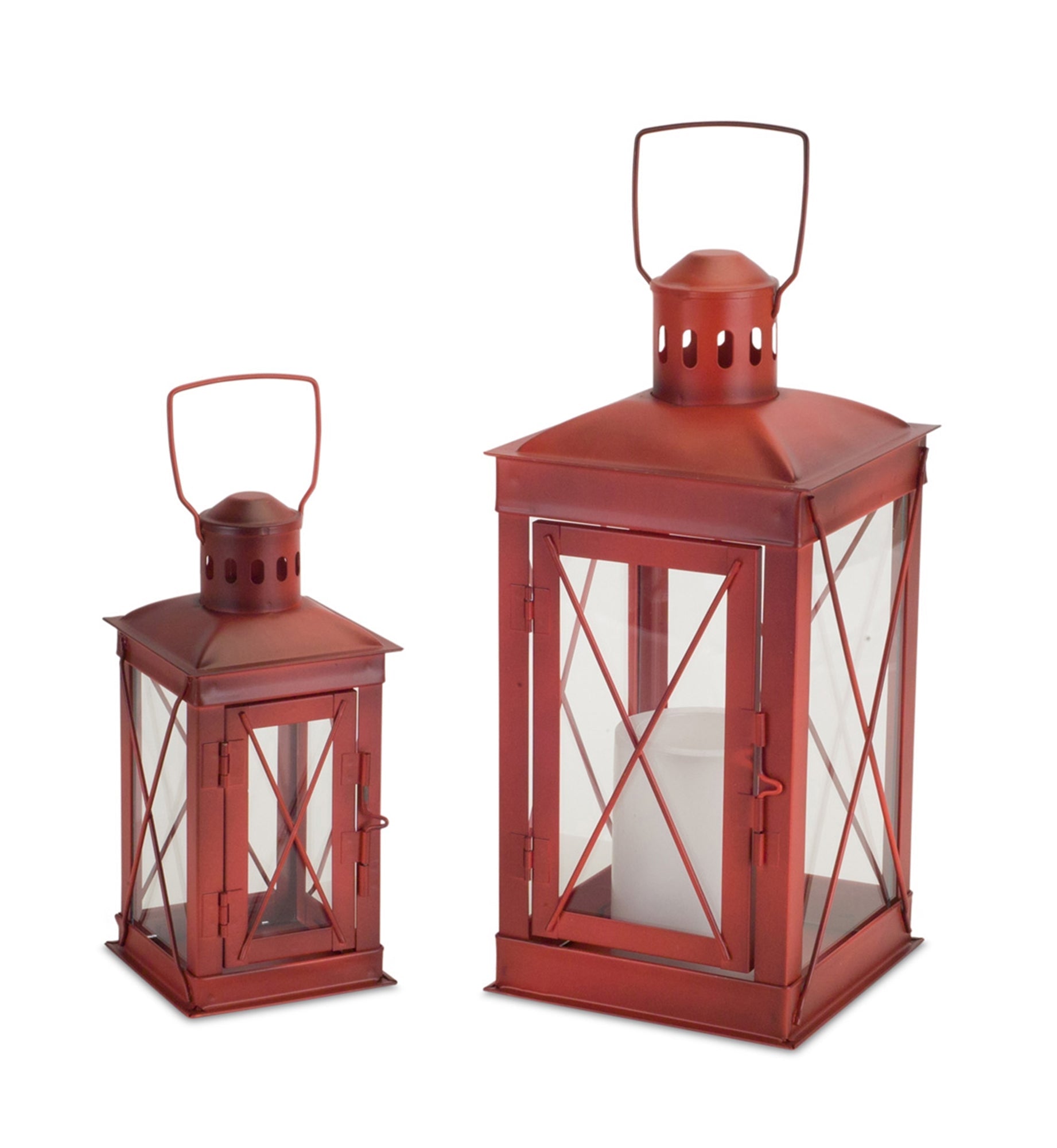 Rustic-Red-Metal-Lantern-(Set-of-2)-Outdoor-Lighting