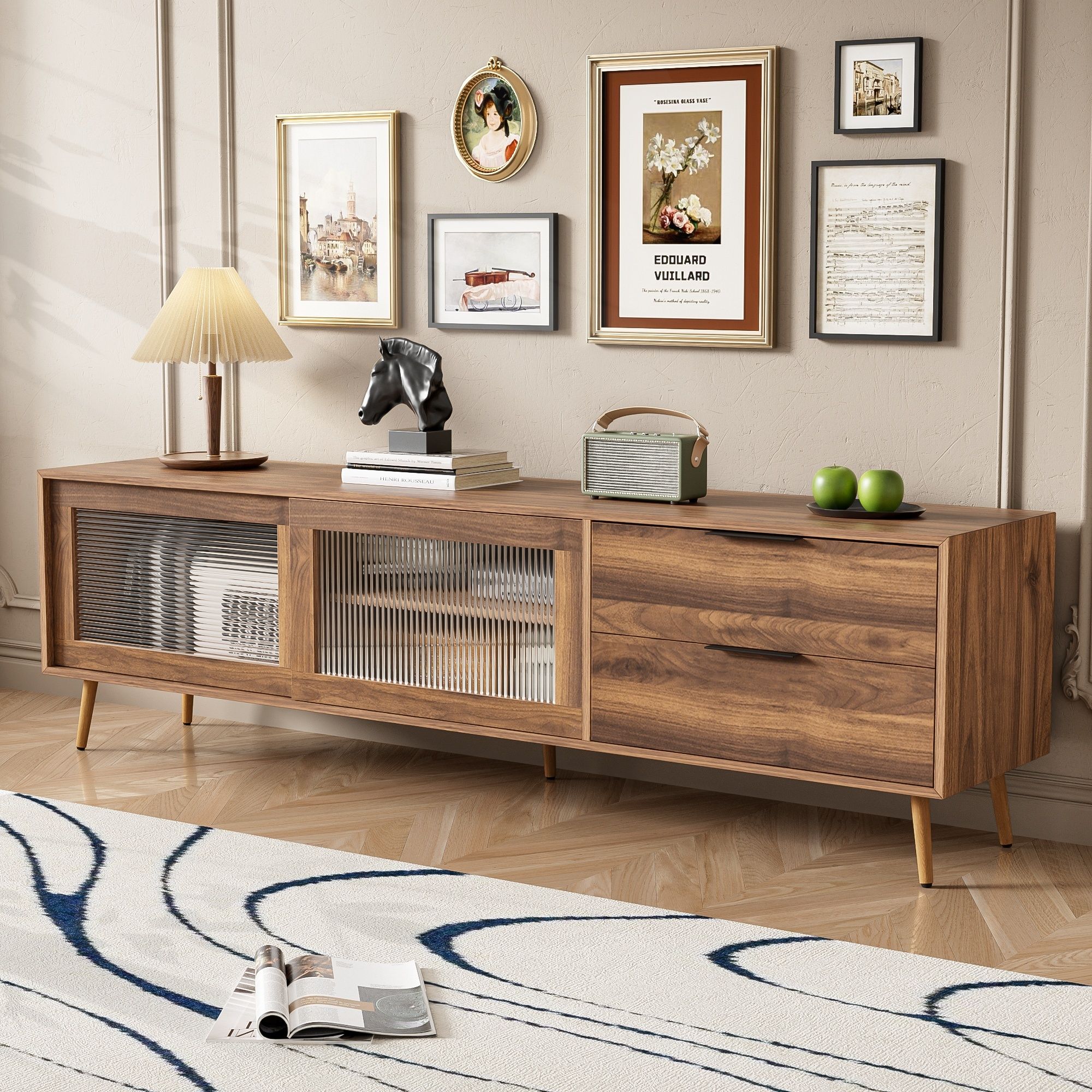 TV Stand, Media Console With 2 Doors, 2 Drawers & Storage Cabinet - Walnut