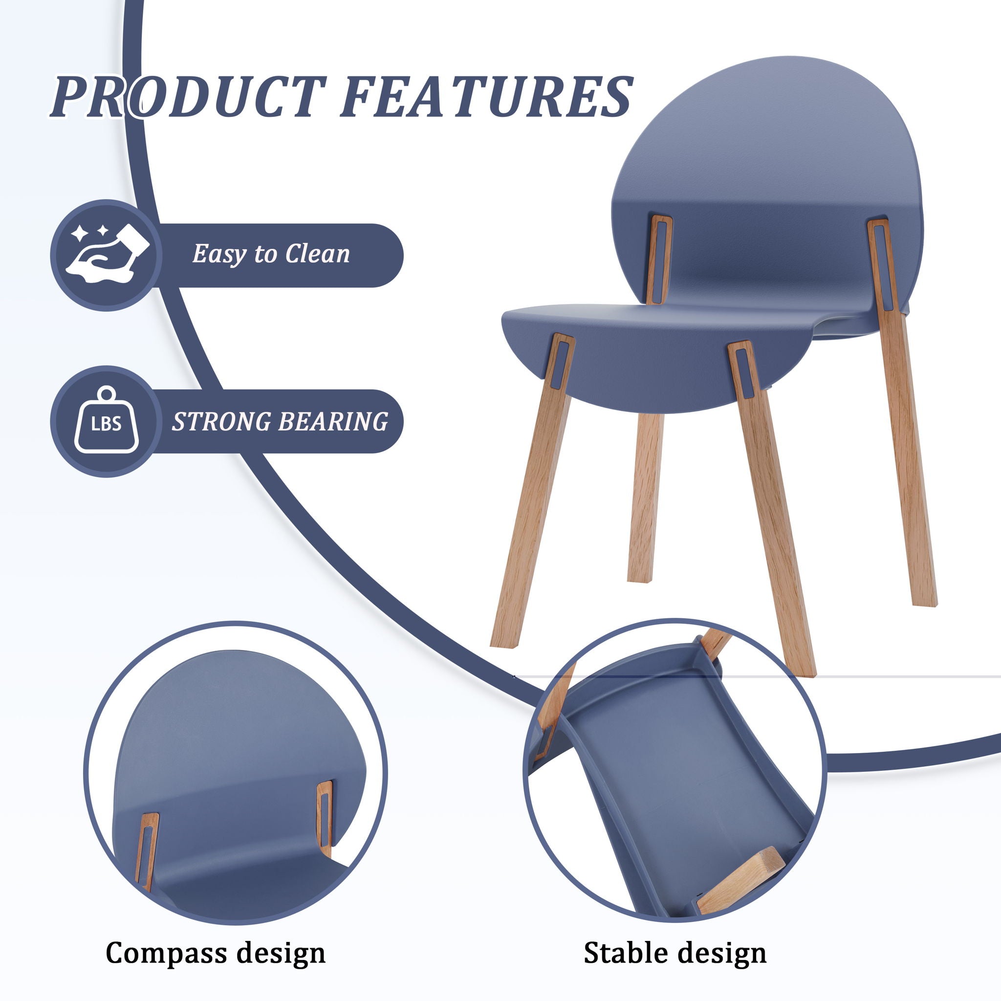 4 Piece Set Of Single Chairs, Traditional Elements With Round Table