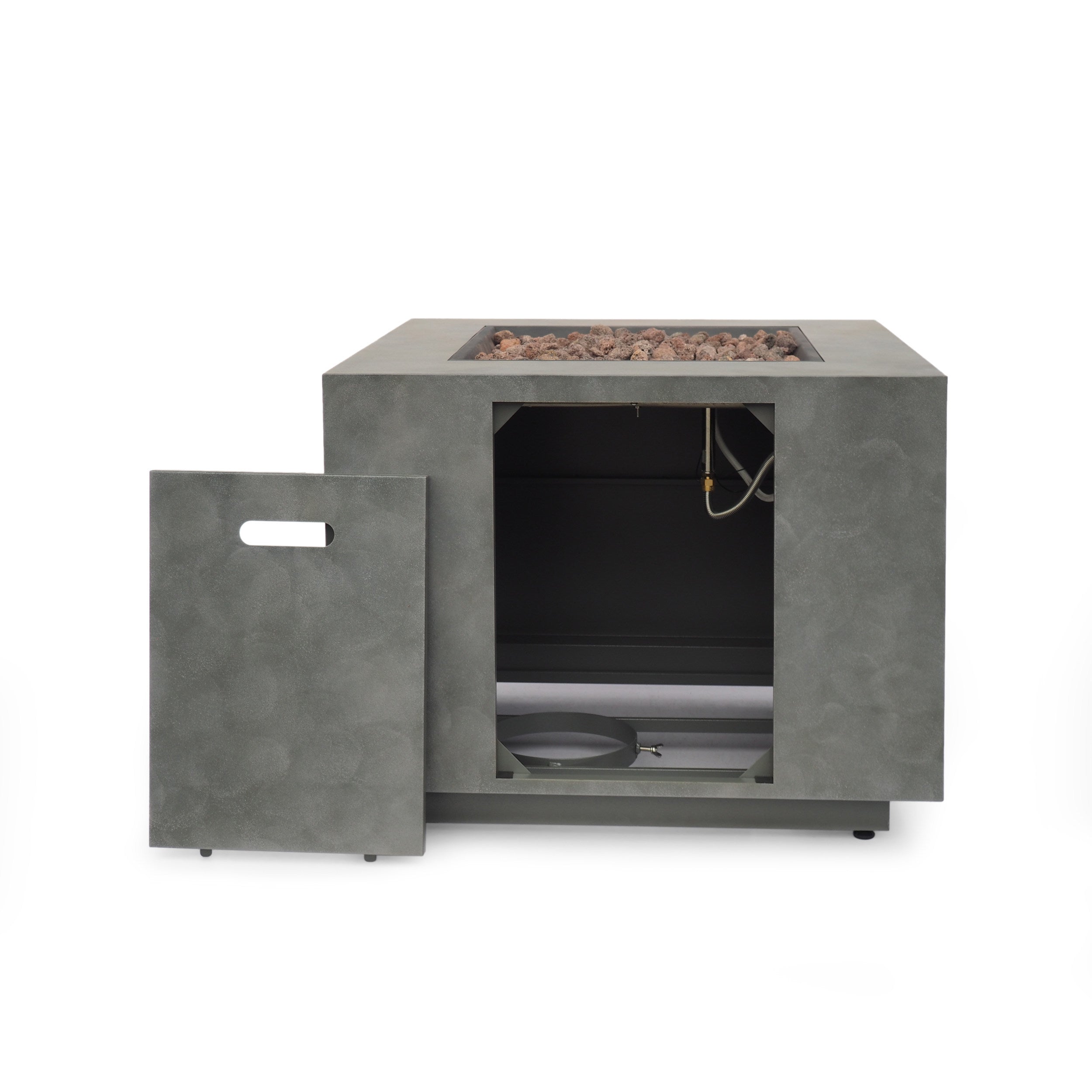 Modern Iron Square Fire Pit with Stone Gray Finish