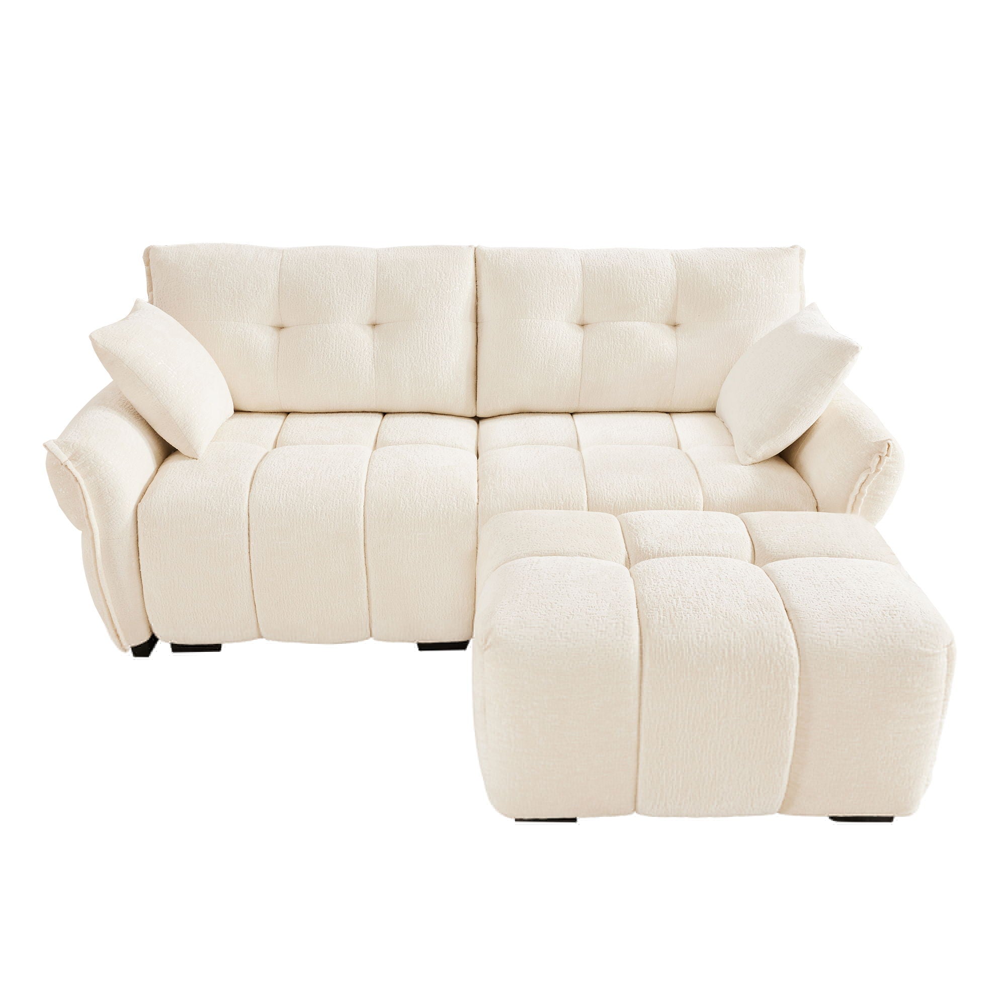 Sofa Set With Ottoman And Pillows, Textured, High Resilience Cushions