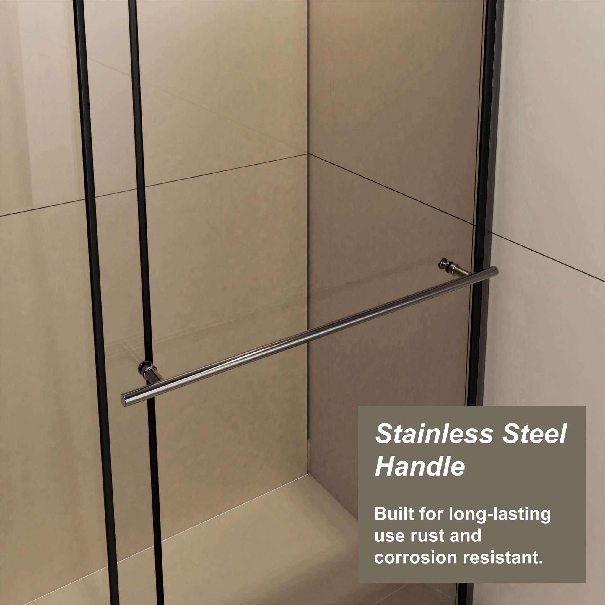 Glass Shower Door, Shower Sliding Door Walk In Shower Screen Dual Usage, 1 / 4" Thick Glass Panel With Stainless Steel Handle, Supporting Bar - Black - Best Buy Furniture