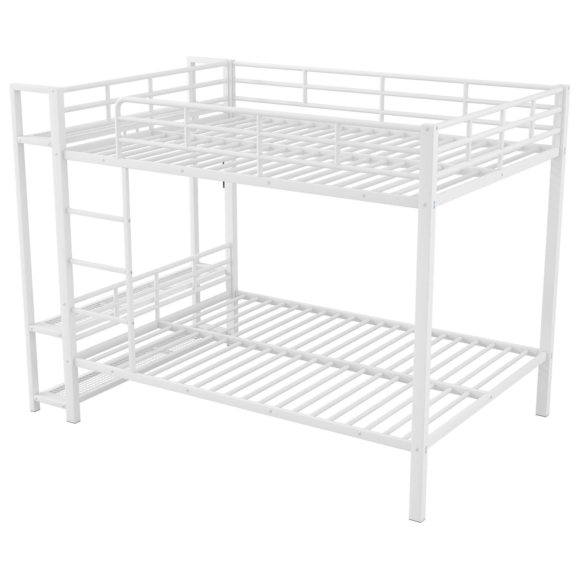 Bunk Bed With Storage Mesh Shelves, Clothes Hooks, LED Light
