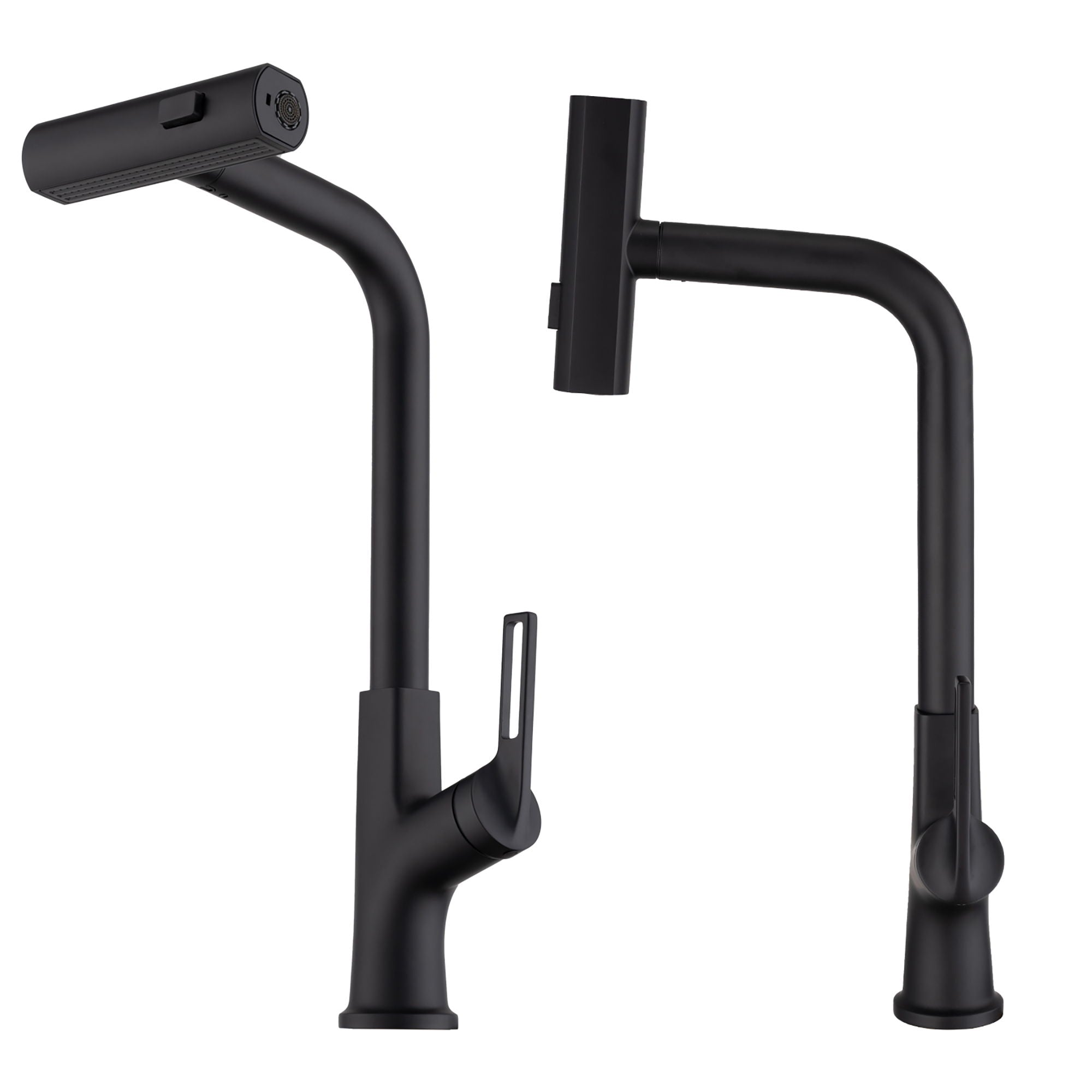 Modern Kitchen Waterfall Faucet With Pull Down Sprayer, Single Handle, 360 Degree Rotating - Matte Black