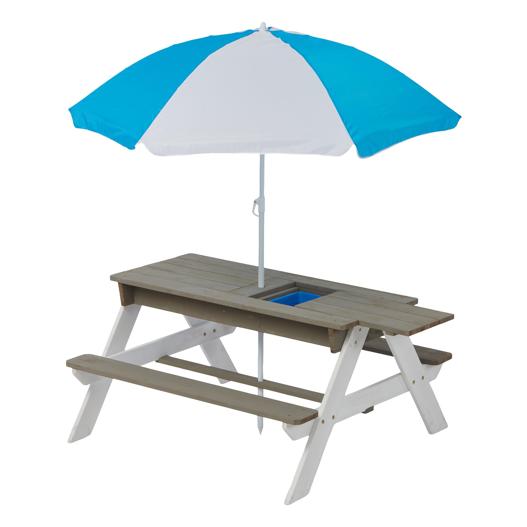 Wooden Kids Picnic Table, Sand And Water Table With Umbrella, Activity Table For Outdoor Backyard Patio Play - White / Gray