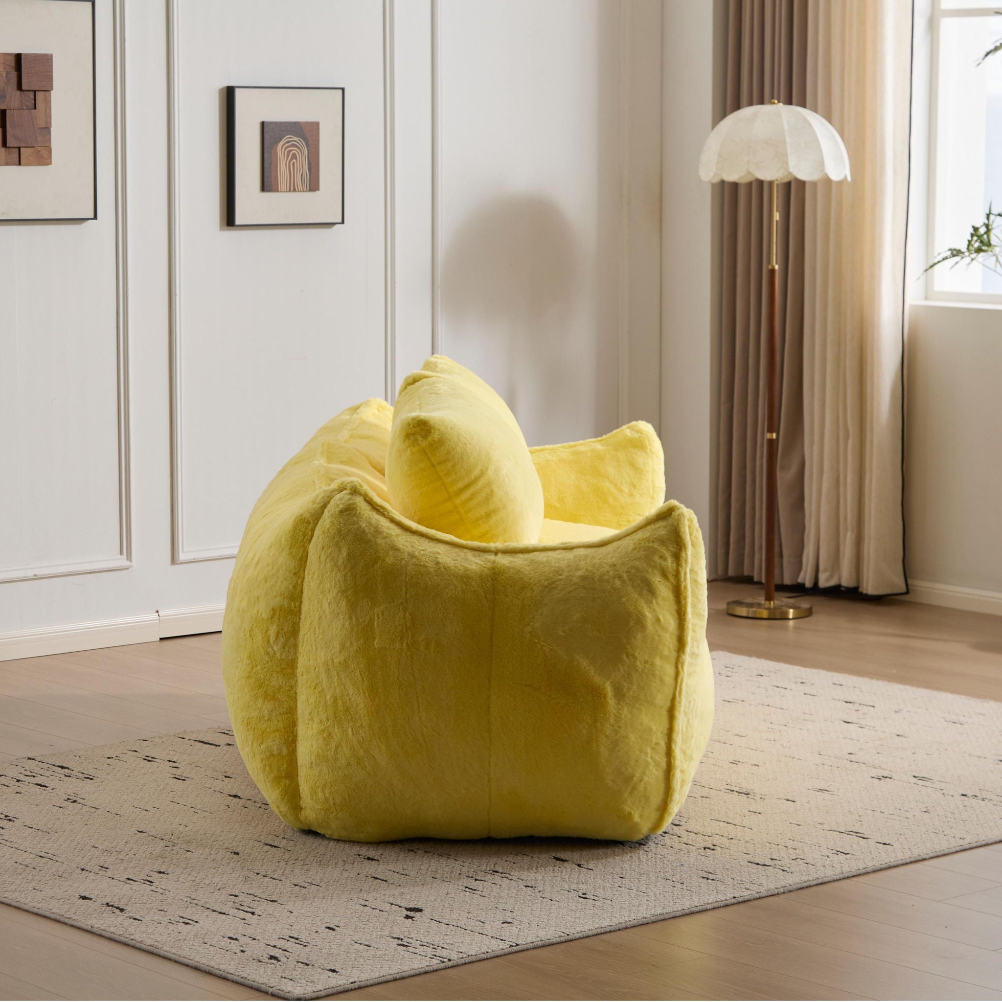 Giant Bean Bag Couch, Ultra Soft Fluffy Loveseat For Living Room Reading Chair With Pillows - Yellow