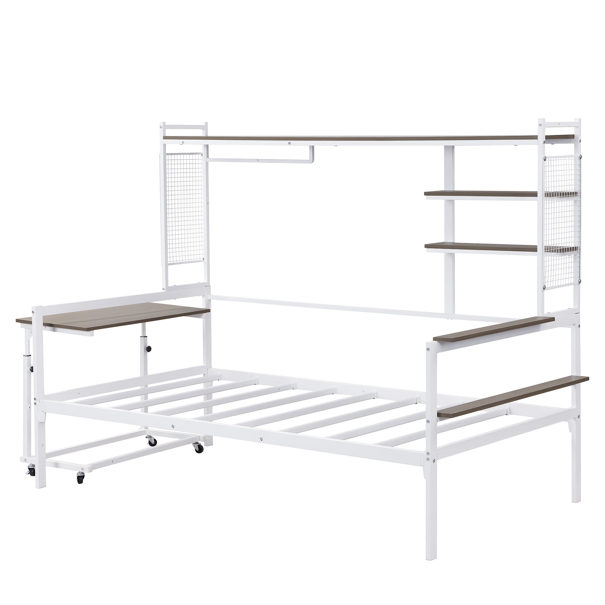 Daybed With Movable Desk, Grid, Shelves And Clothes Hanger