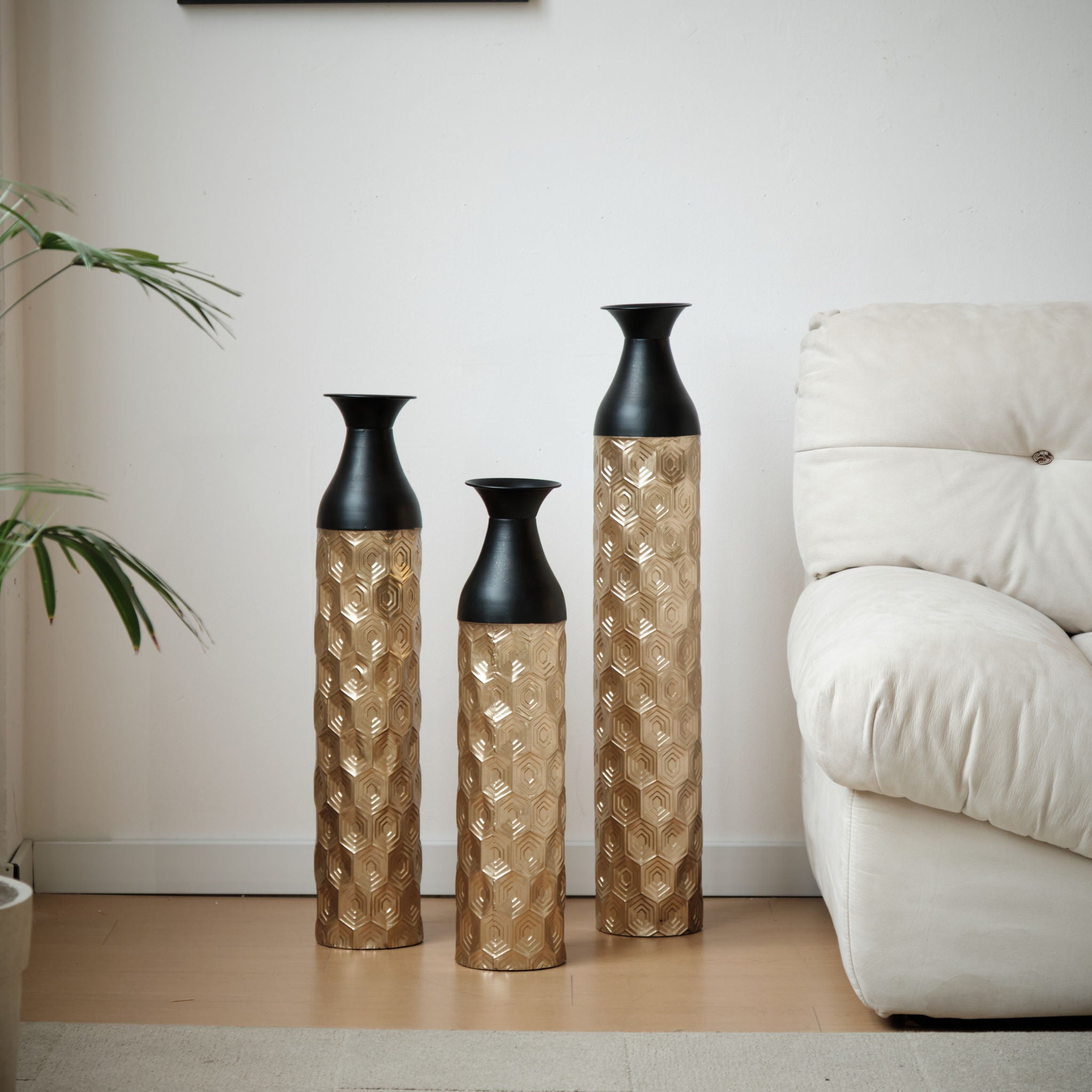Floor Metal Vases (Set of 3) Gorgeous Home Decoration Large Glazed Metal Vases - Black / Gold