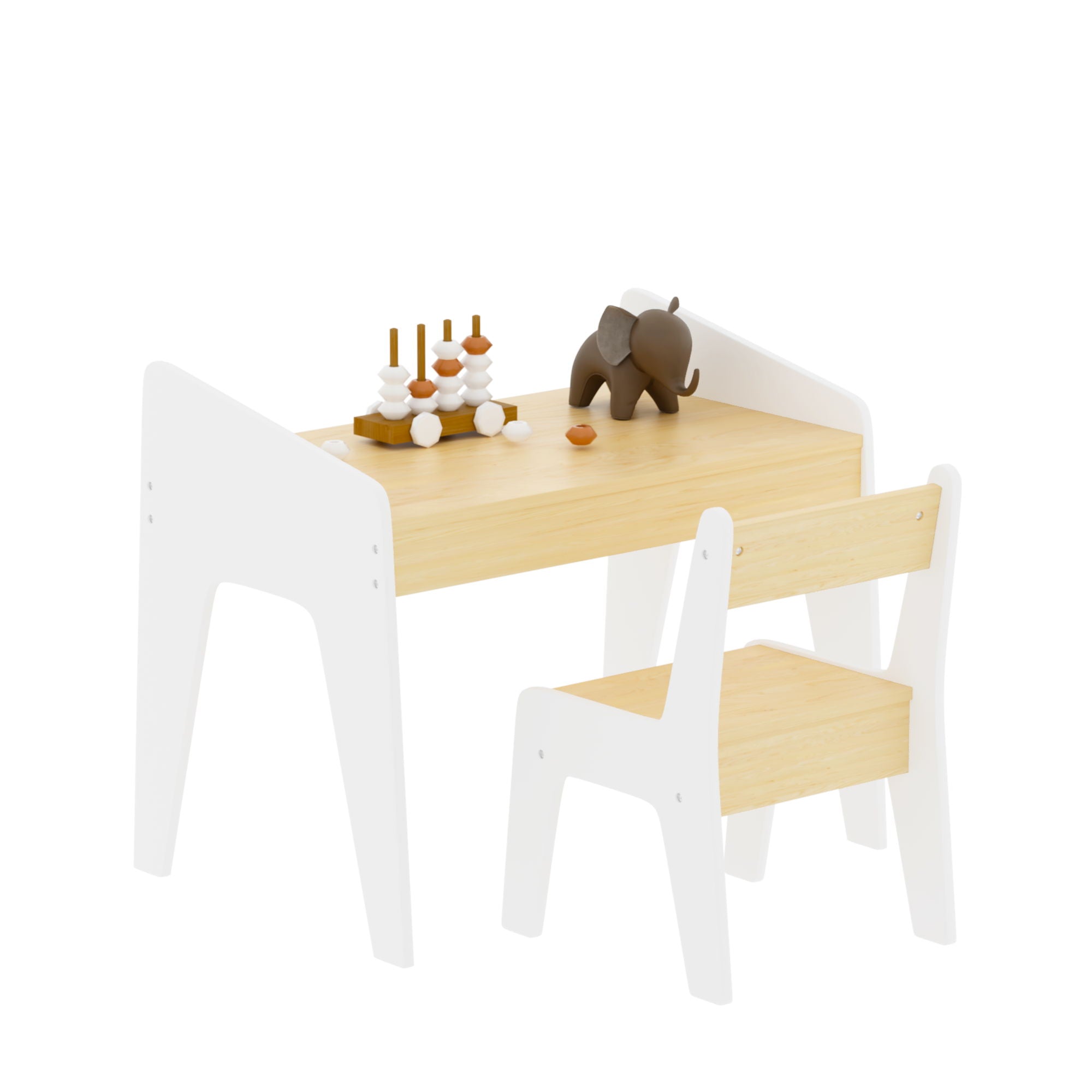 Table Set With 1 Chair, Children Study Table For Ages 2 - 8 - White