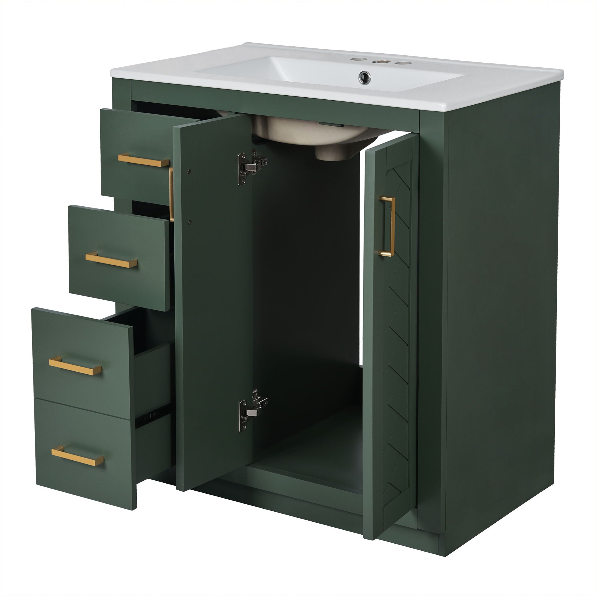 Ceramic Sink Combo, Freestanding Vanity Set With 3 Drawers & Soft Closing Doors