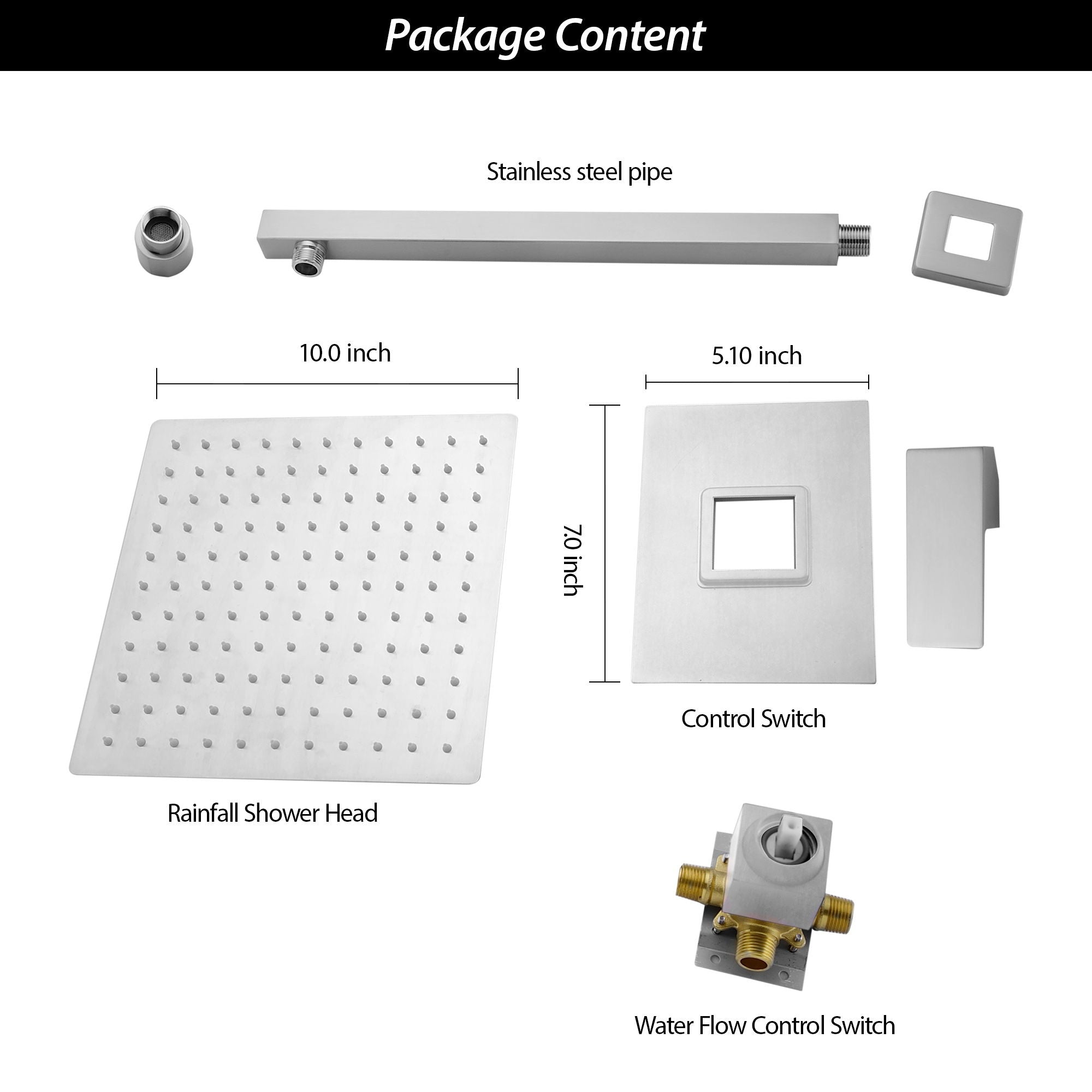 Shower Faucet Set With Rainfall Shower Head And Shower Valve, Stainless Steel And Brass