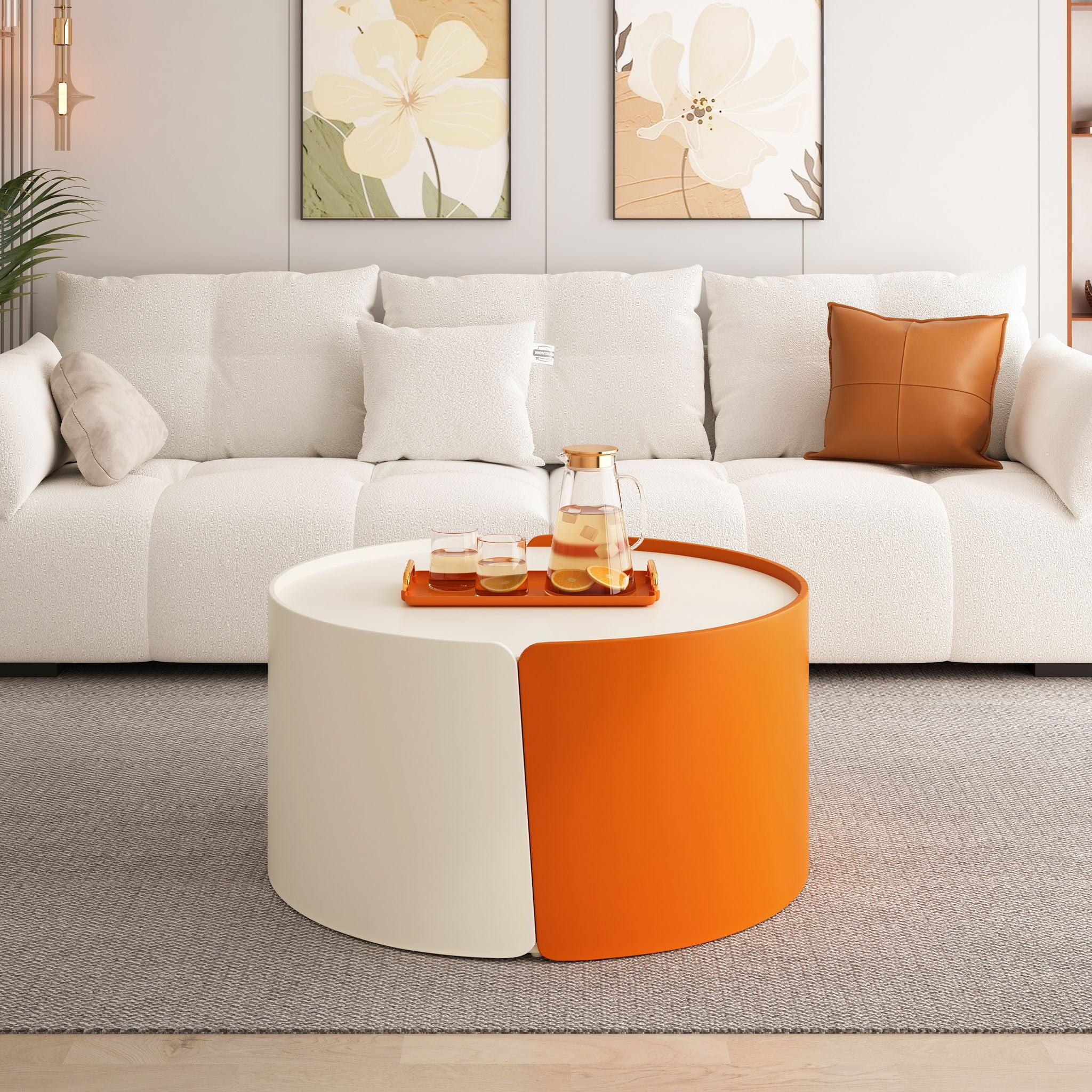 Modern Round Nesting Coffee Table With Extendable Sliding Top