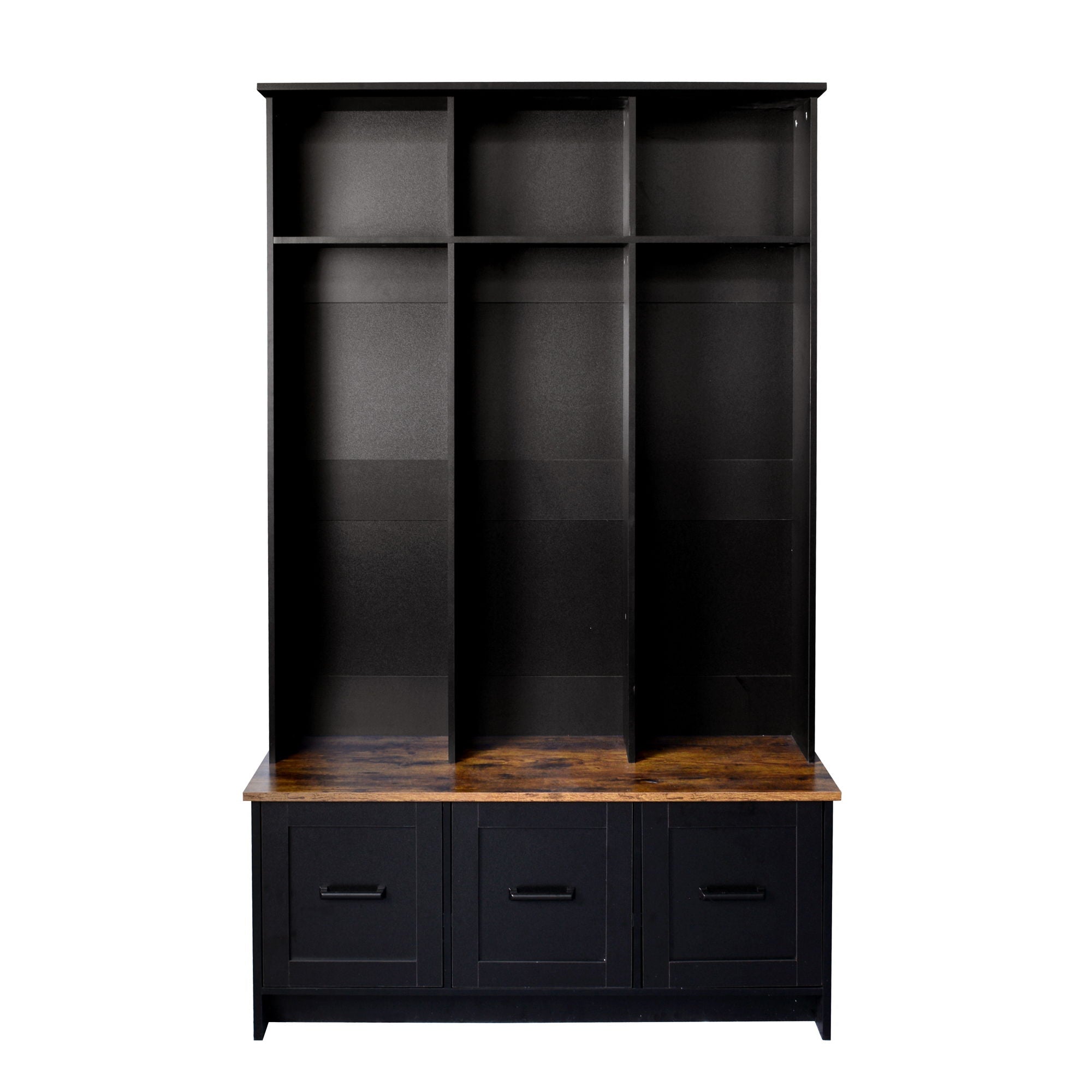 Modern Hall Tree With 3 Shelves And Drawers, Storage Bench