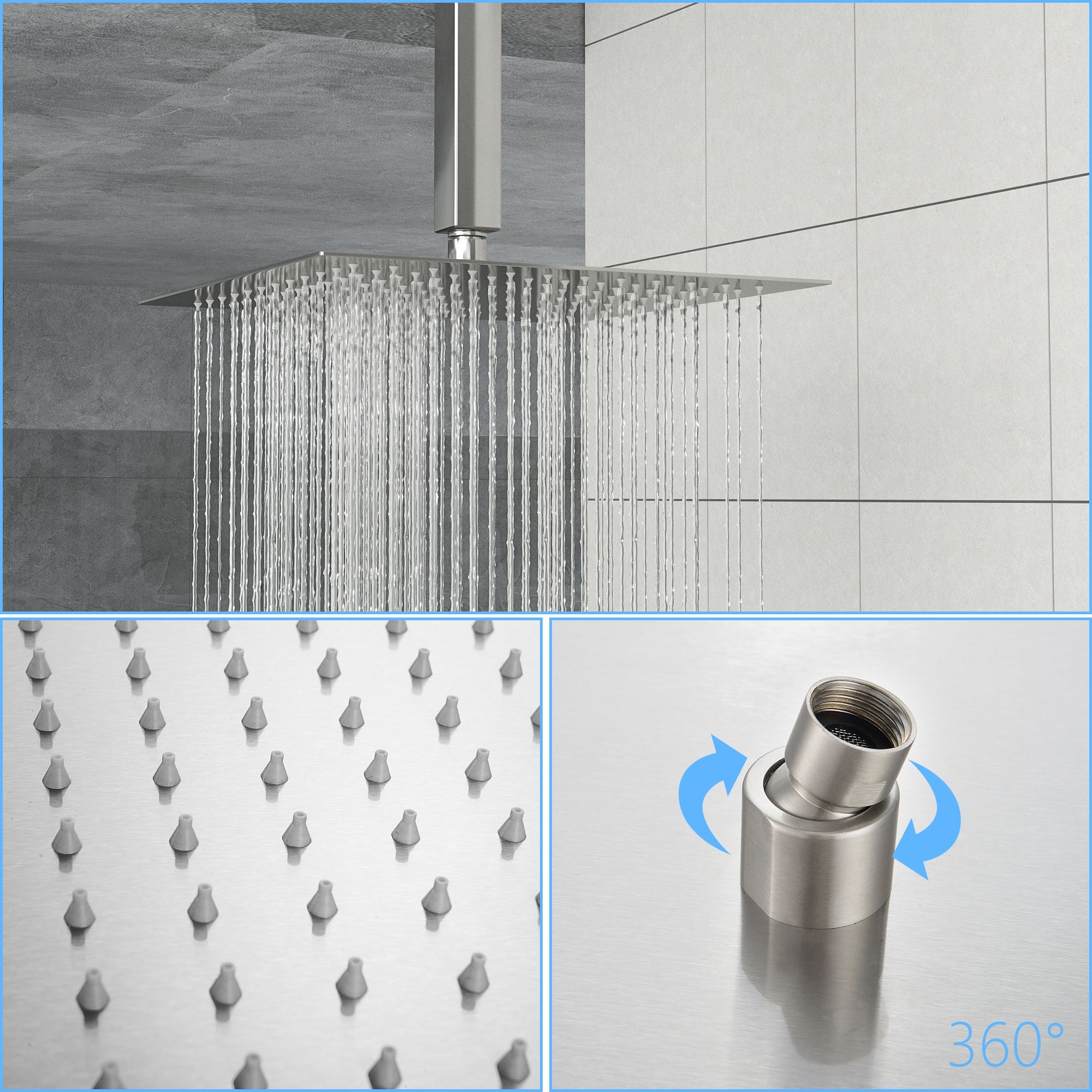 Ultra Thin Square Rainfall Shower Head Stainless Steel, Wall Or Ceiling Mount