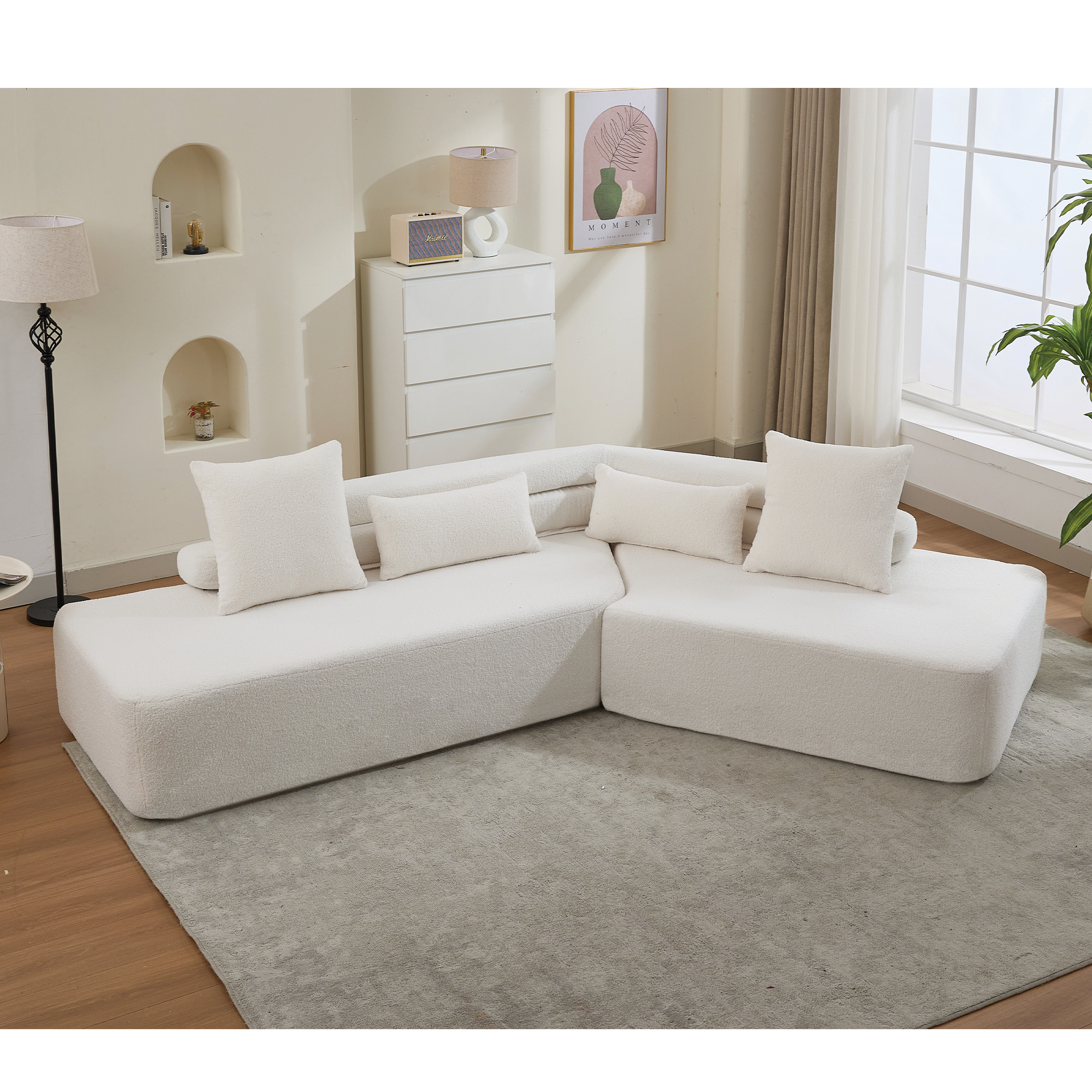 128' Minimalist Cloud Sectional Couch in Beige