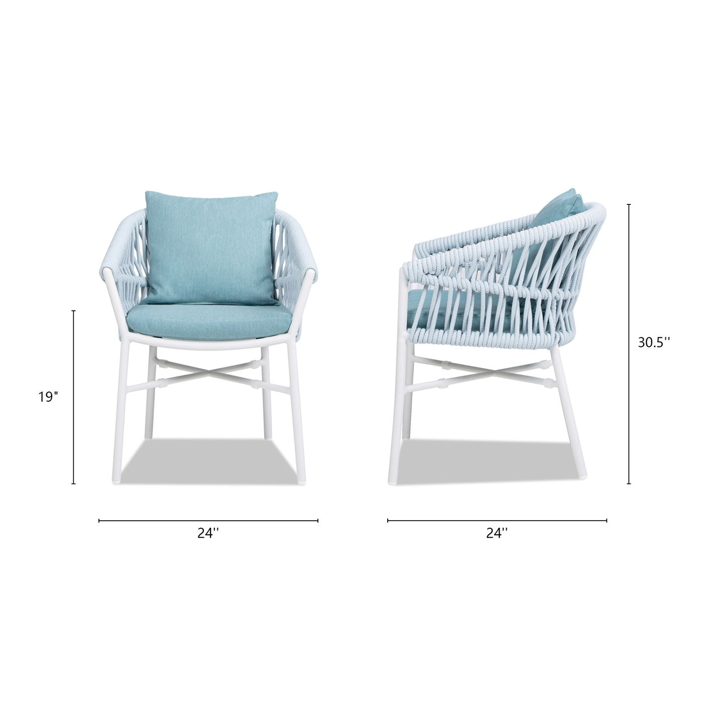 Maiden - Barrel Back Aluminum & Rope Outdoor Patio Dining Chair, Sunproof Olefin (Set of 2)