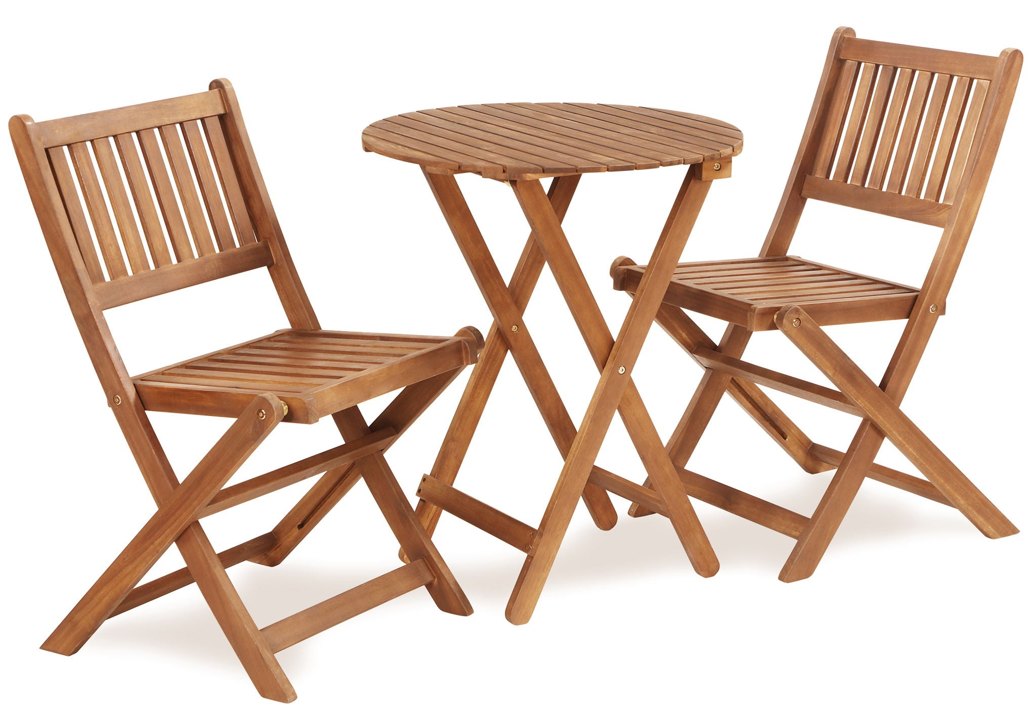 3 Piece Acacia Bistro Set, Folding Patio Furniture With 1 Coffee Table And 2 Foldable Chairs