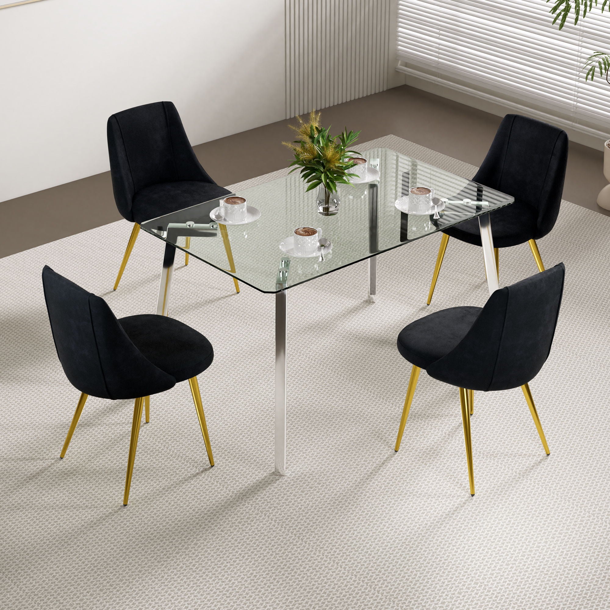 Modern Simple Velvet Dining Chair Set With Gold Metal Legs (Set of 4) - Black