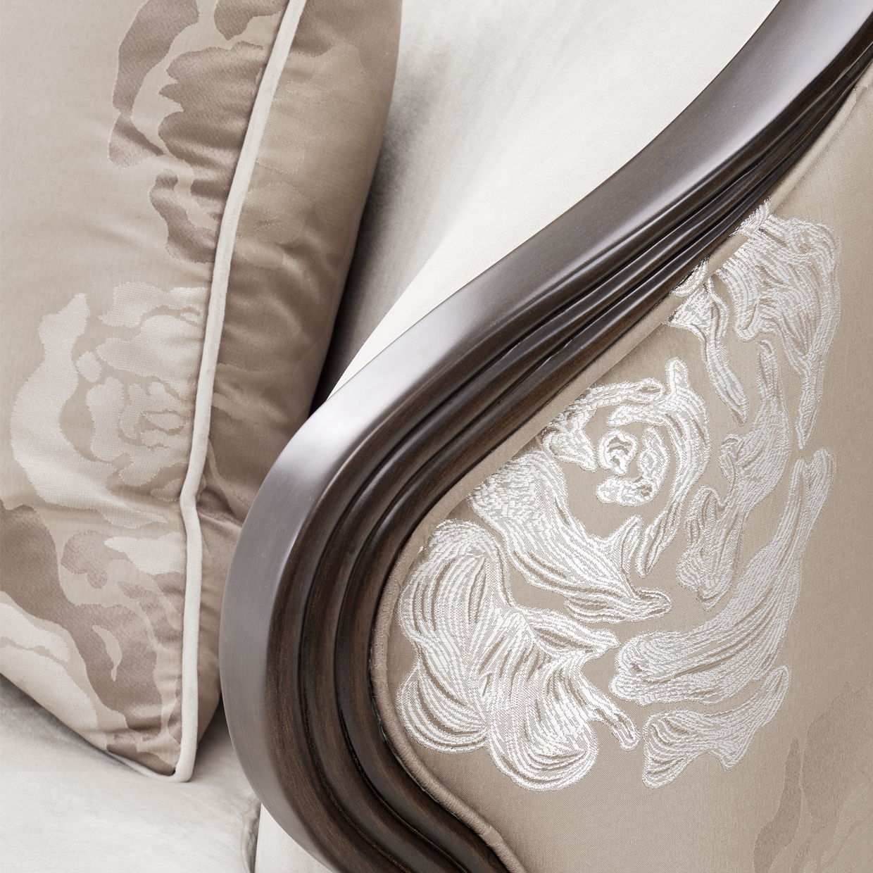 Camellia Field - Velvet Matching Chair - Beige / Dark Brown