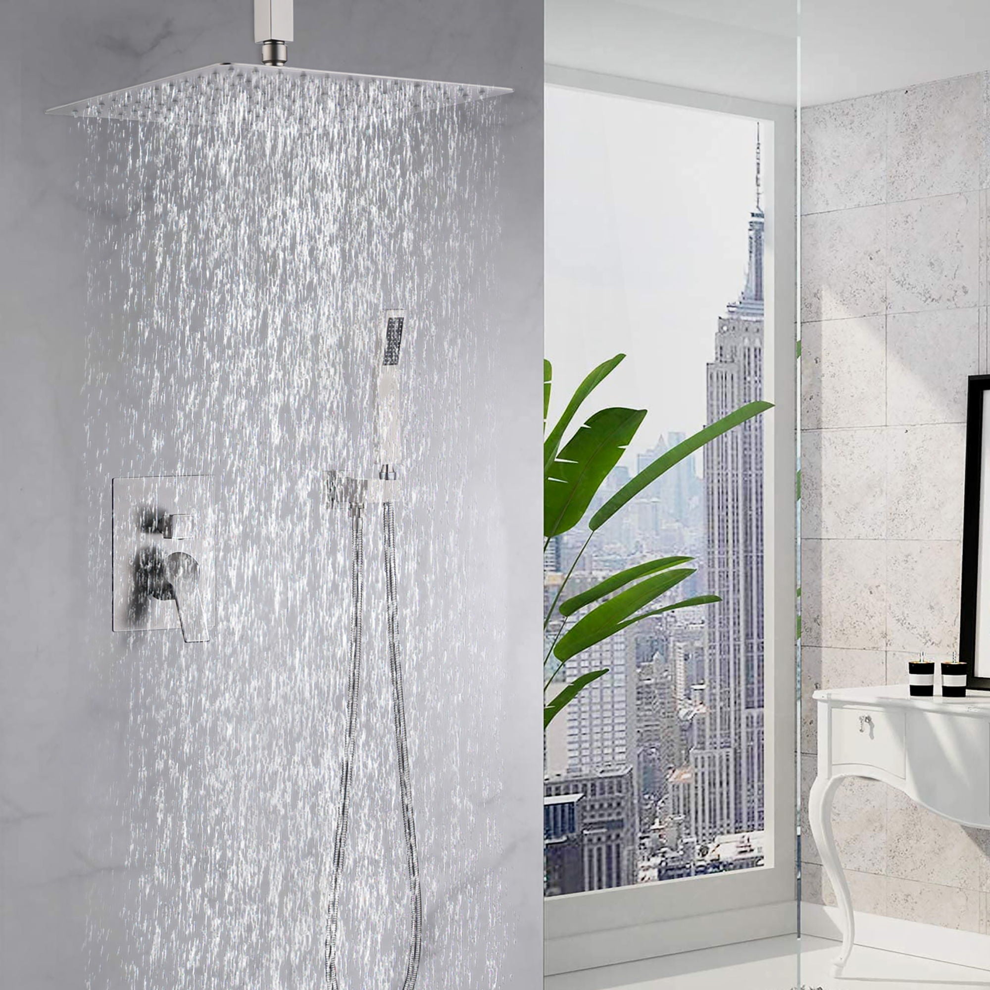 Luxury 12" Ceiling Mount Rainfall Shower System With Brass And Stainless Steel - Brushed Nickel