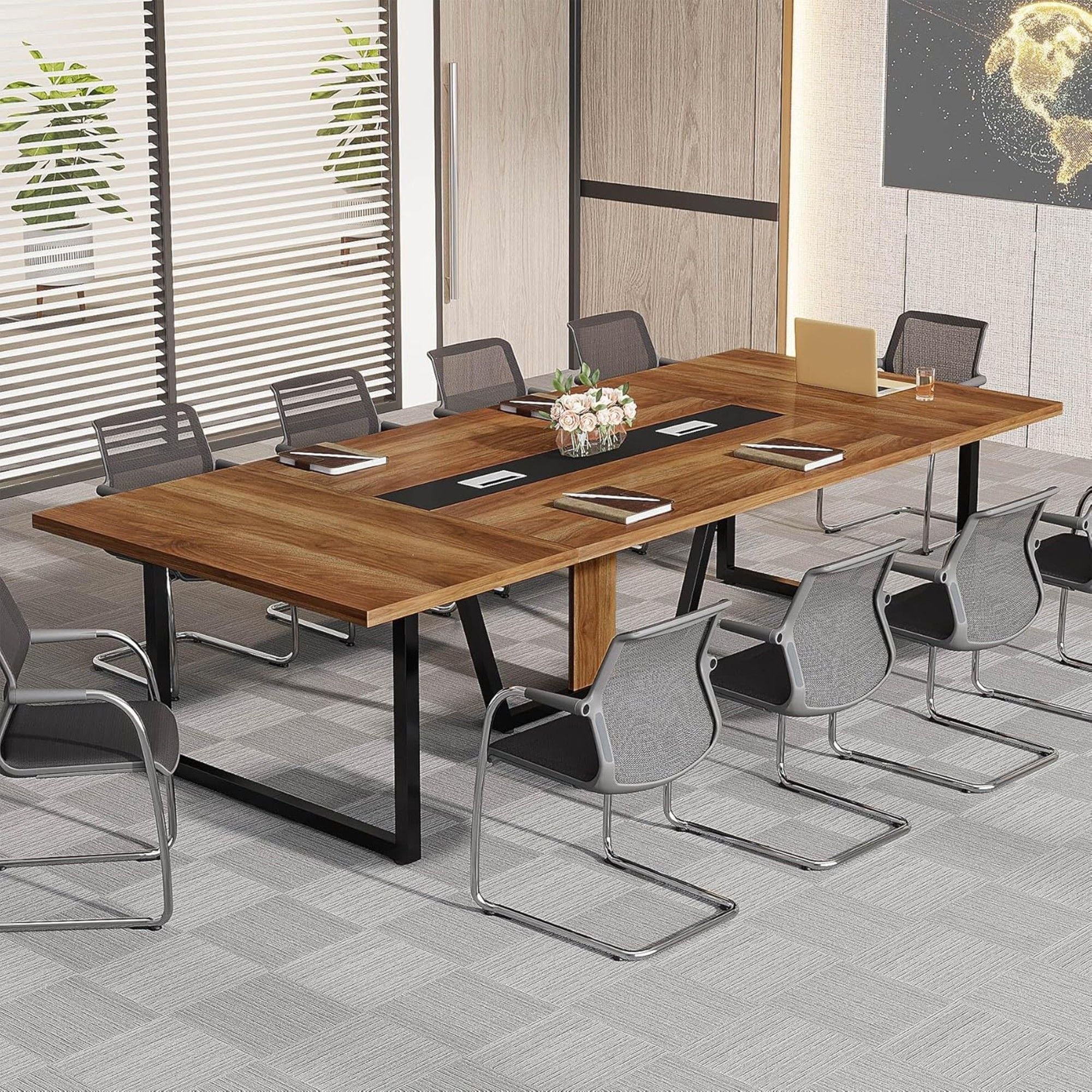 Conference Table For 8 - 10 People With Cable Management - Brown / Black
