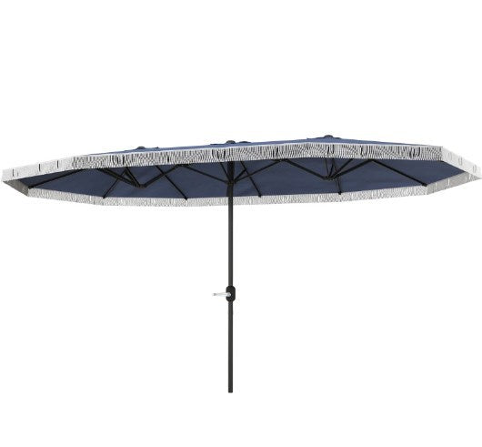 Spacious Extra Large Outdoor Umbrella, Rectangle Patio Umbrella, with Fringe and Crank Handle
