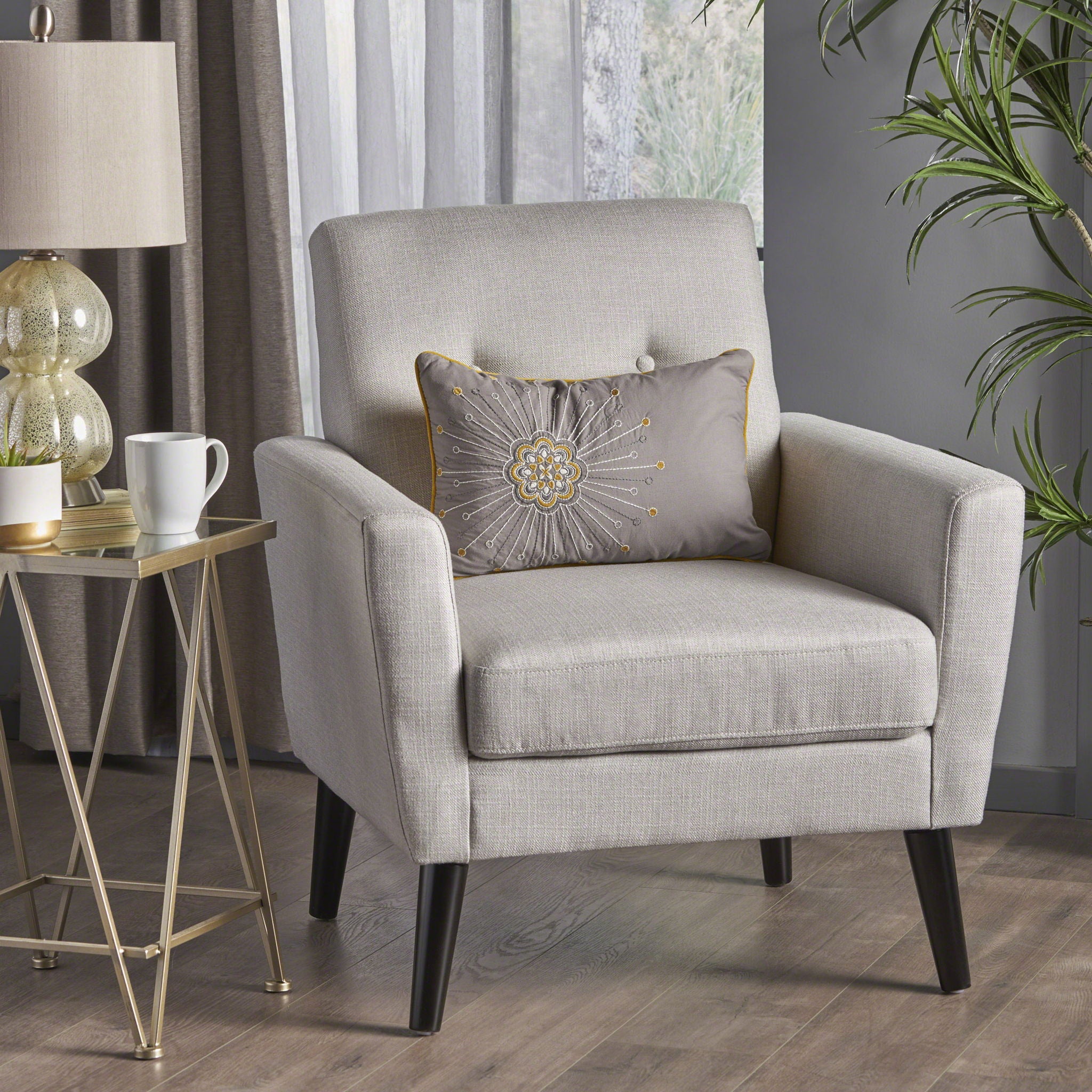 Radiantize - Upholstered Fabric Club Chair With Square-Off Back And Button Tufted