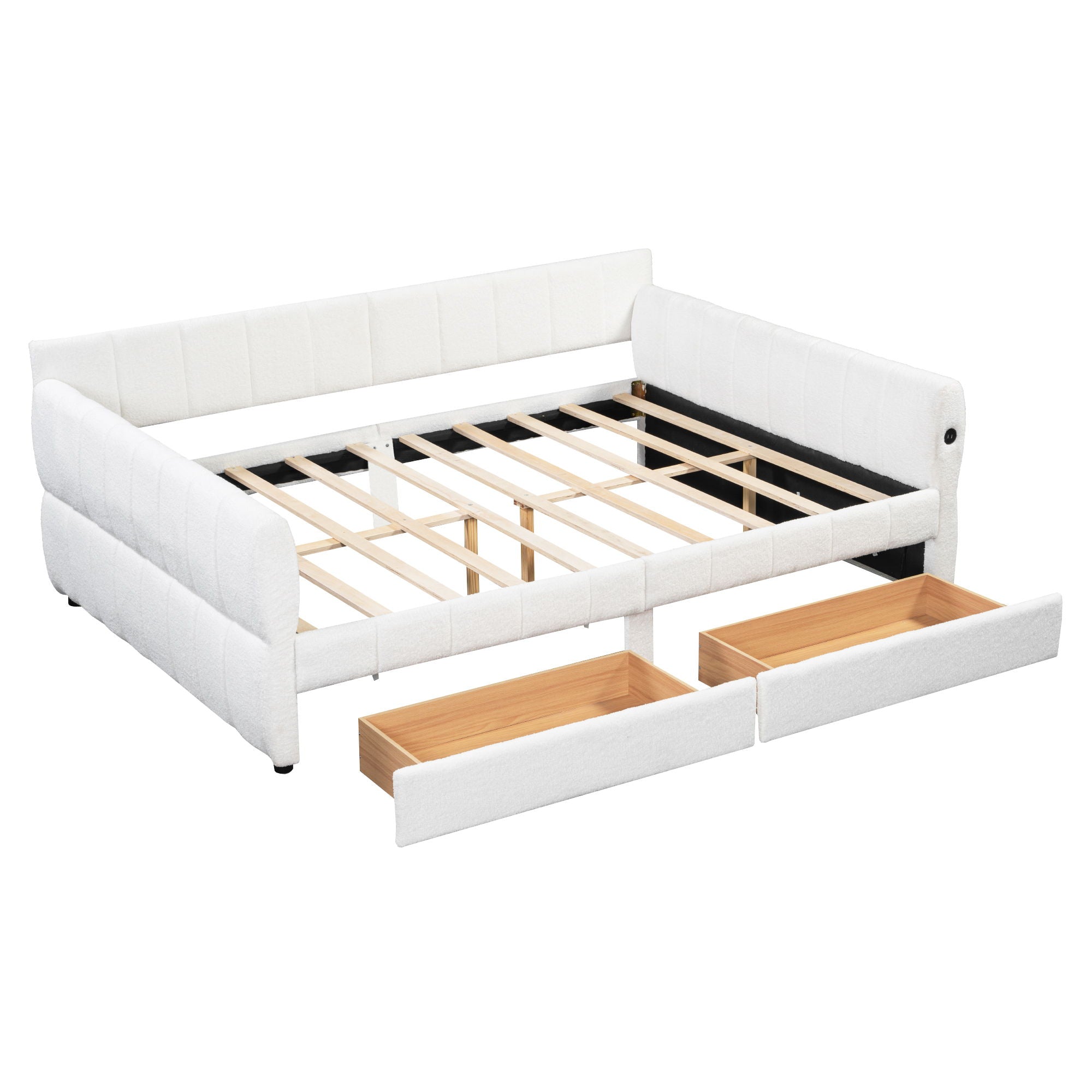 Upholstered Platform Bed With USB And 2 Drawers