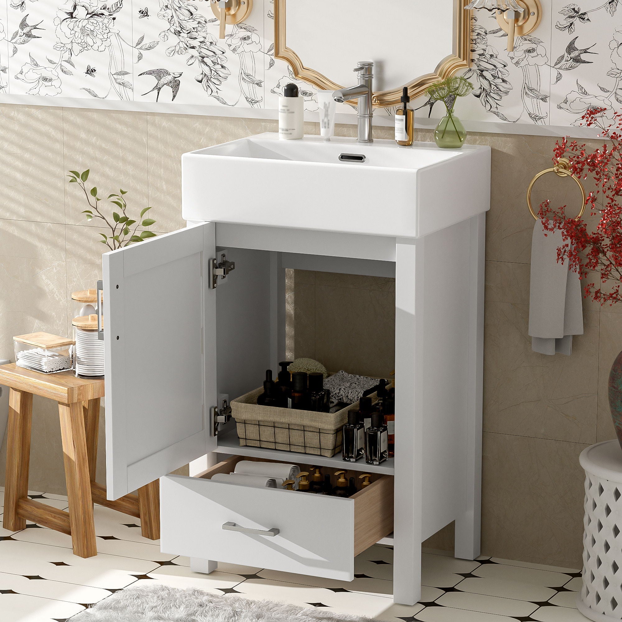 20.28" Bathroom Vanity With Sink & Storage - White