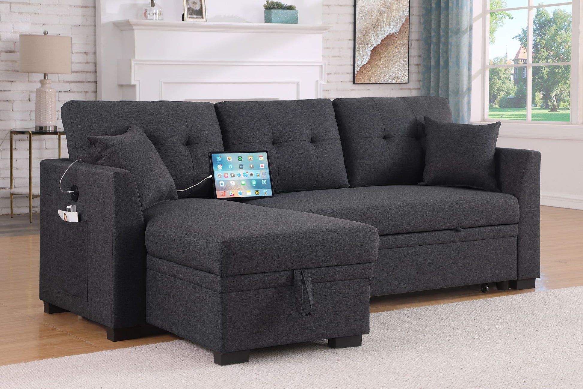Luxurious Comfort Sectional Sofa Bed - Dark Gray - Best Buy Furniture