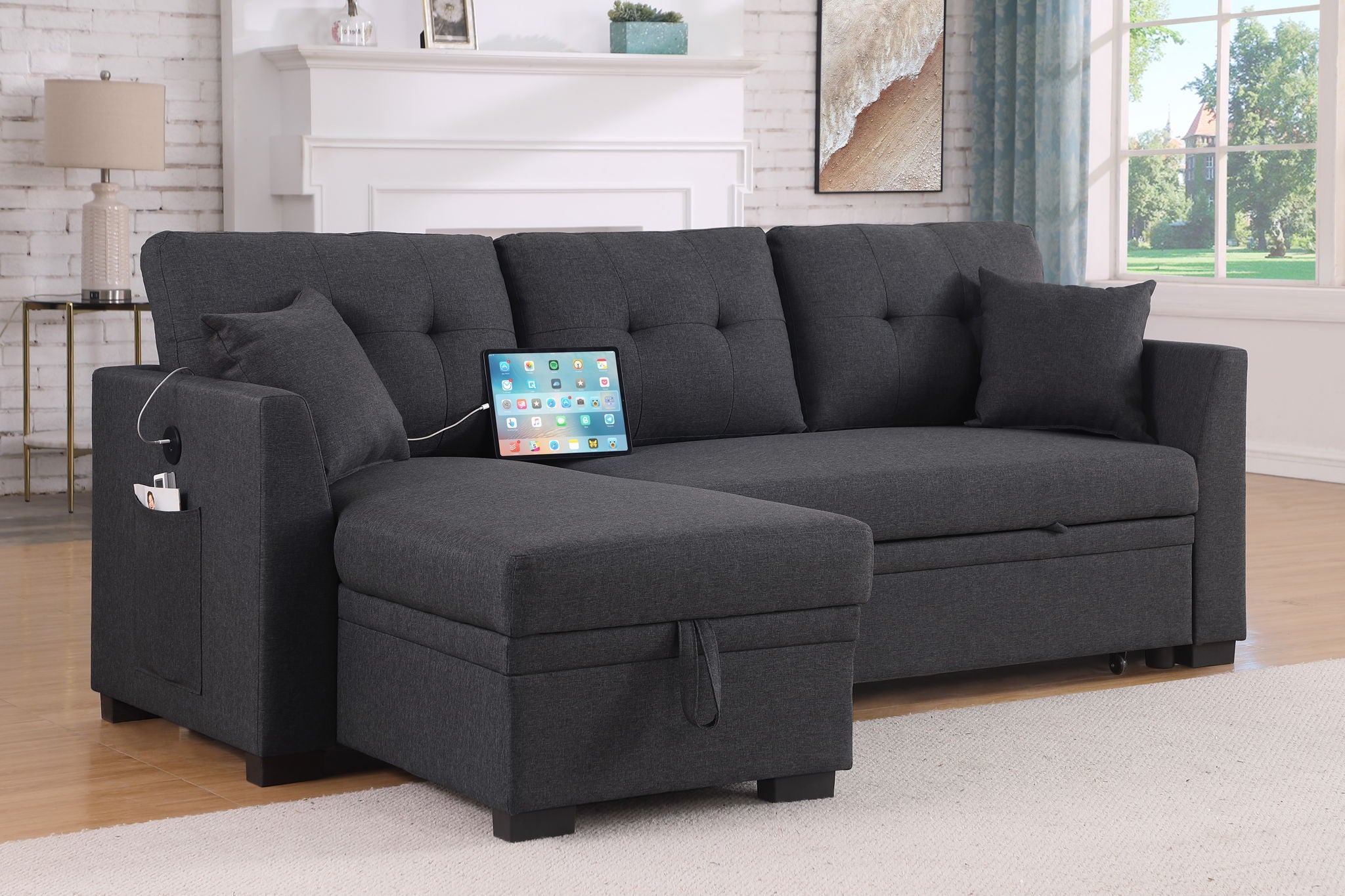 Stylish Sectional Sofa Bed - Dark Gray