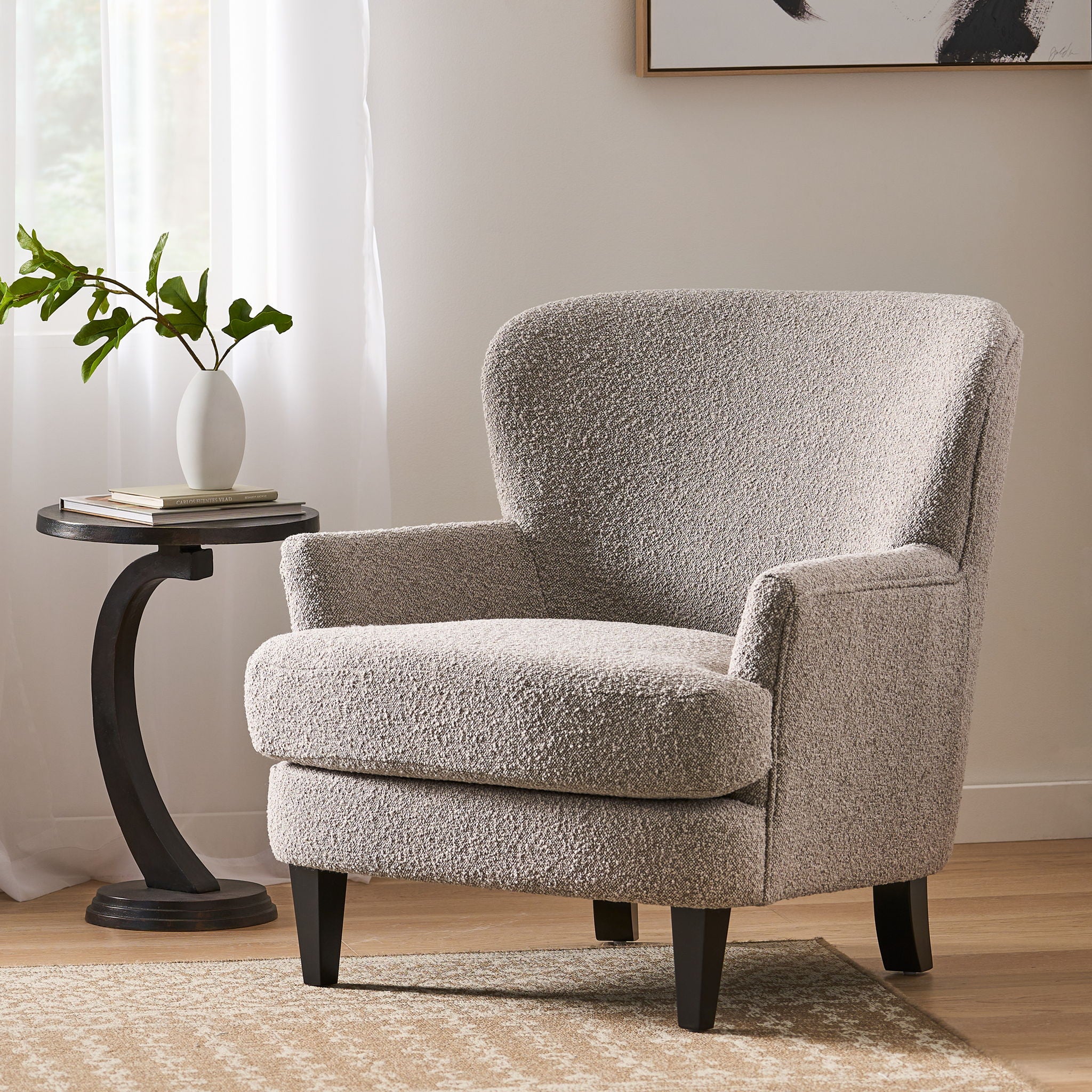 Melodique - Boucle Fabric Upholstered Club Chair With Tapered Legs