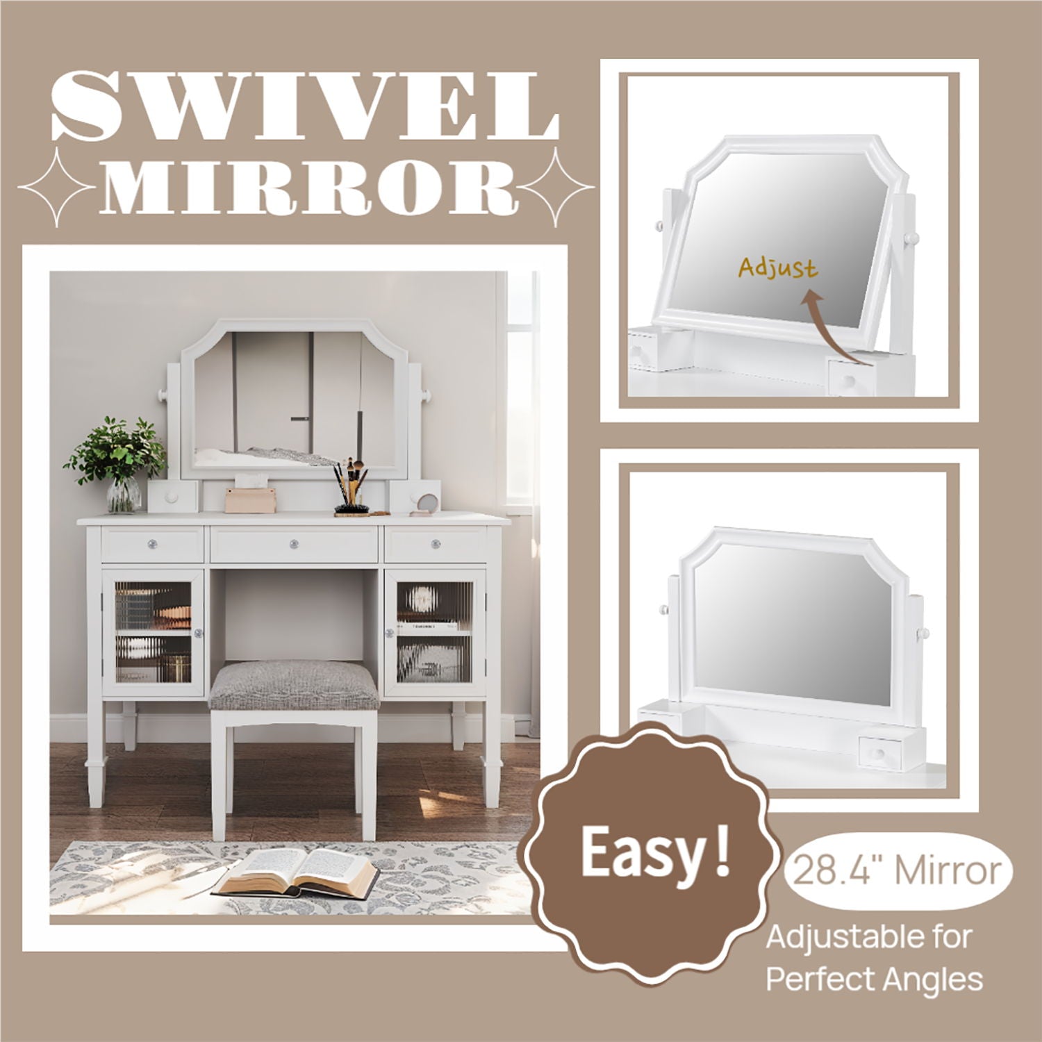 Elegant Makeup Vanity Desk With Adjustable Mirror And Storage And Construction - White - Best Buy Furniture