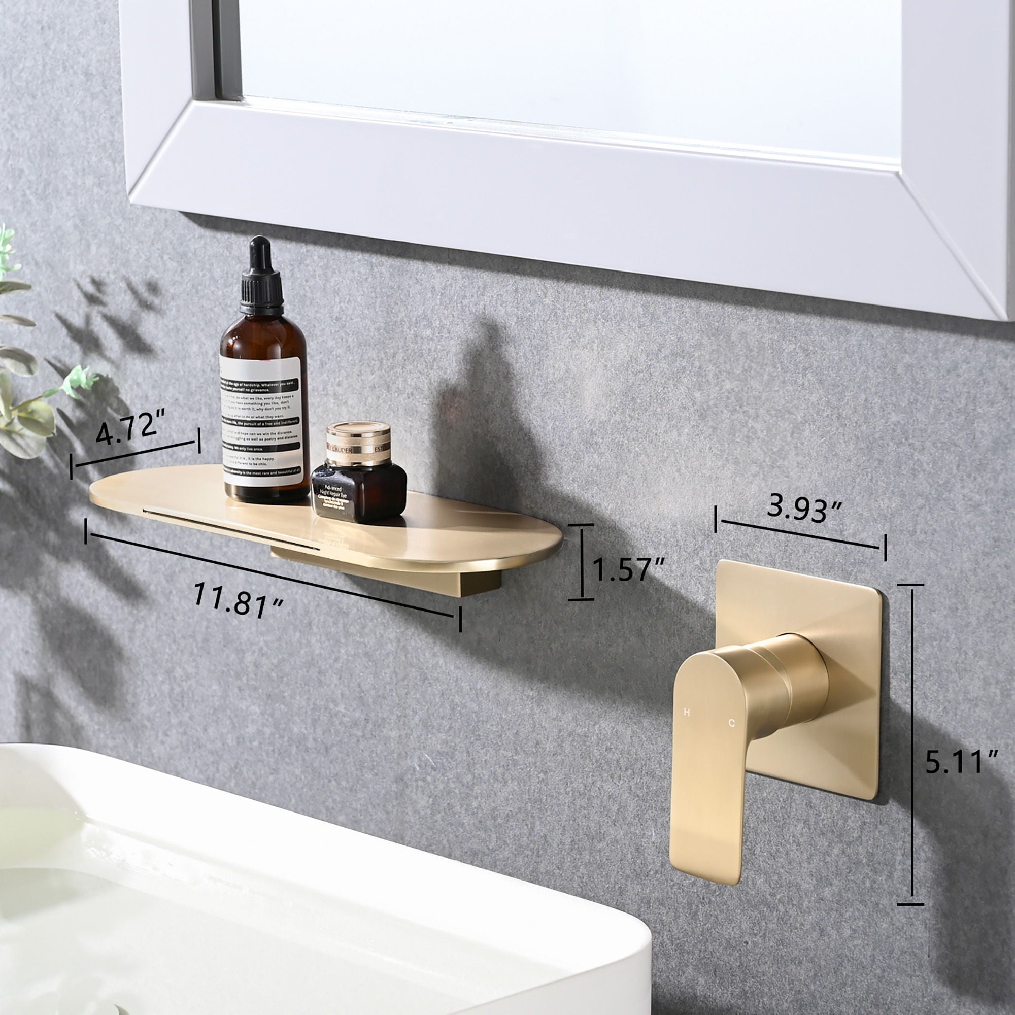 Modern Wall Mount Bathtub Faucet Single Handle With Waterfall Tub Spout And Rough - Brushed Gold