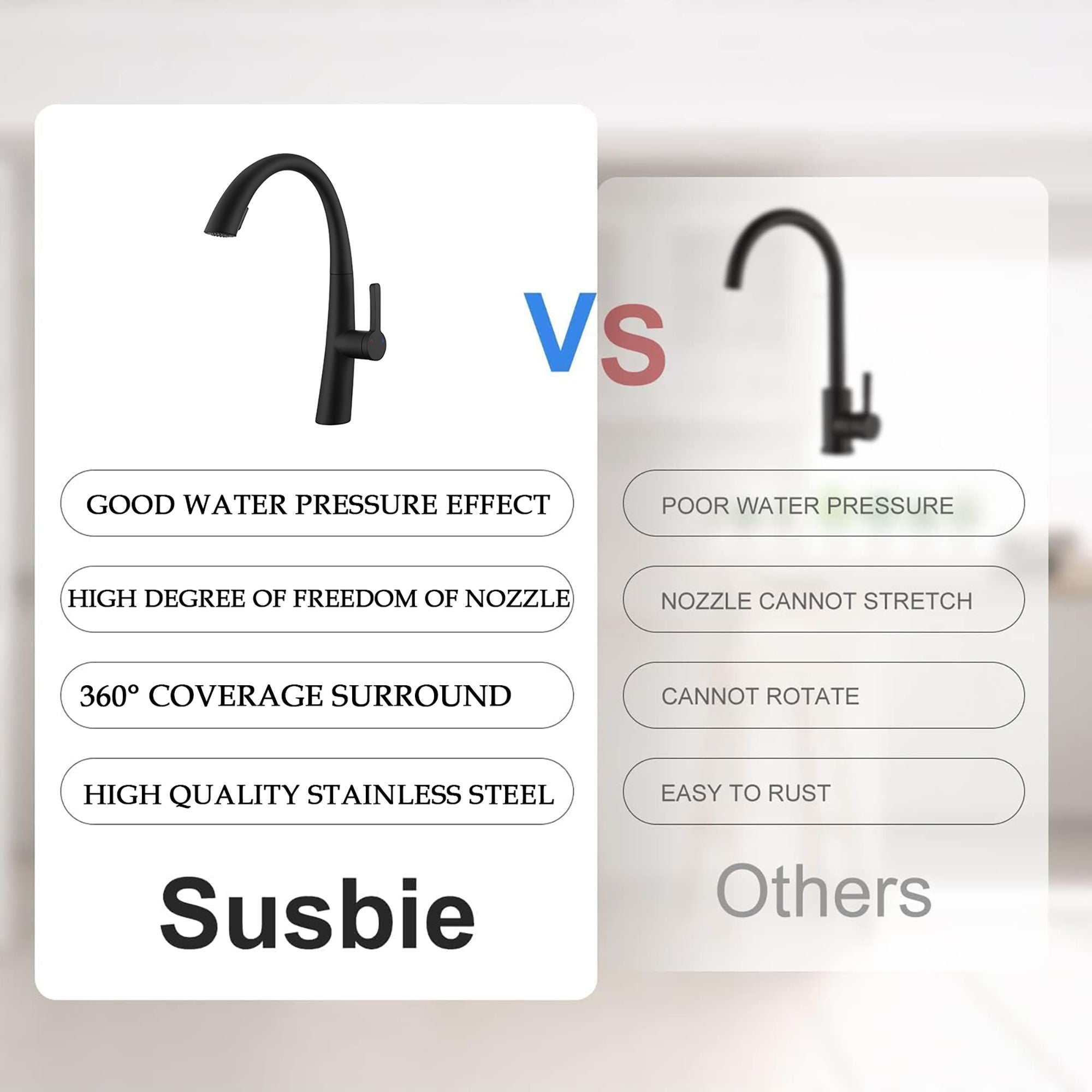 High Arc Stainless Steel Pull Out Kitchen Faucet With Dual Modes And 360 Degree Rotation - Matte Black