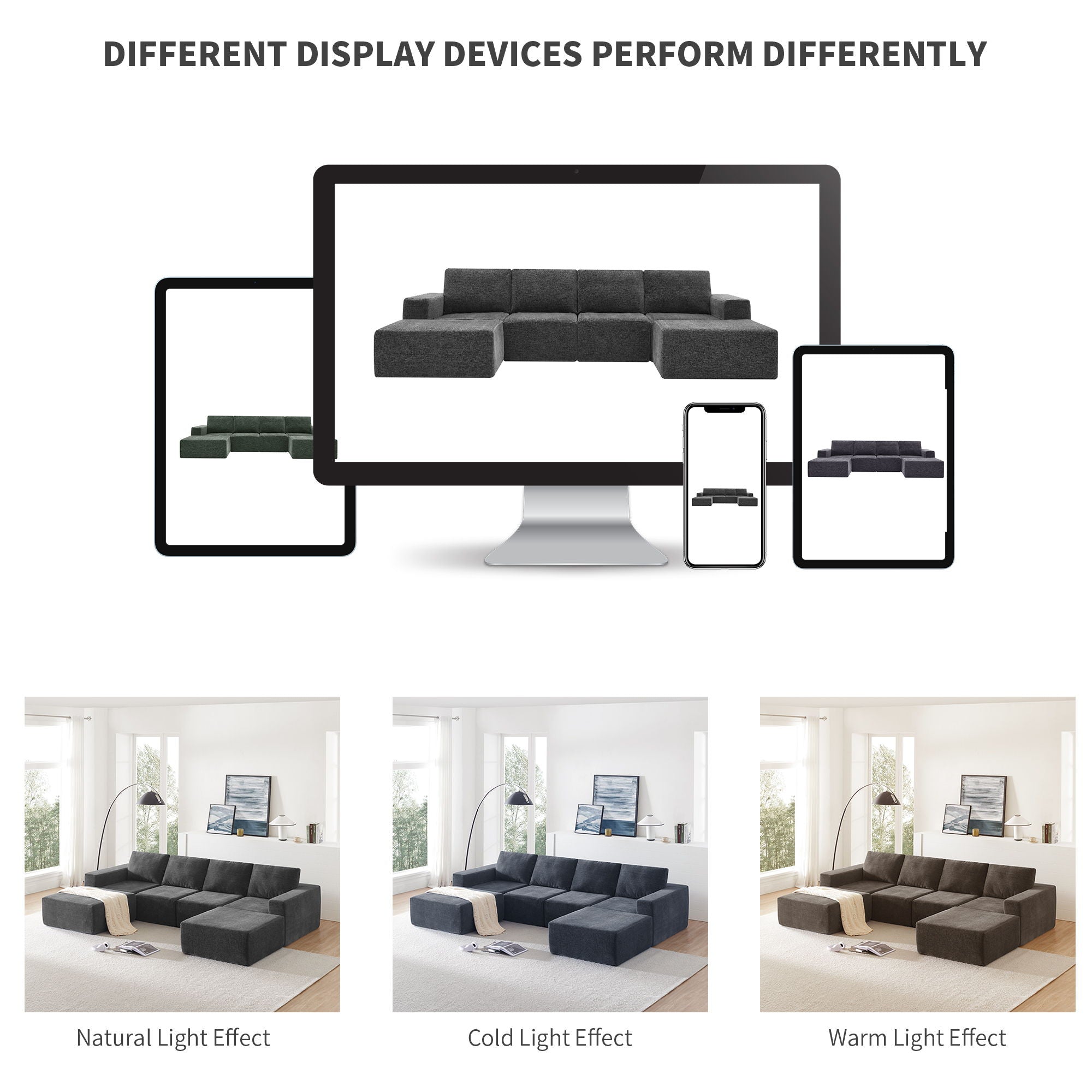 Modular U Shaped Sectional With Ottomans, Luxury Cloud Floor Couch With Deep Seat Fully Compressed Upholstered Sofa