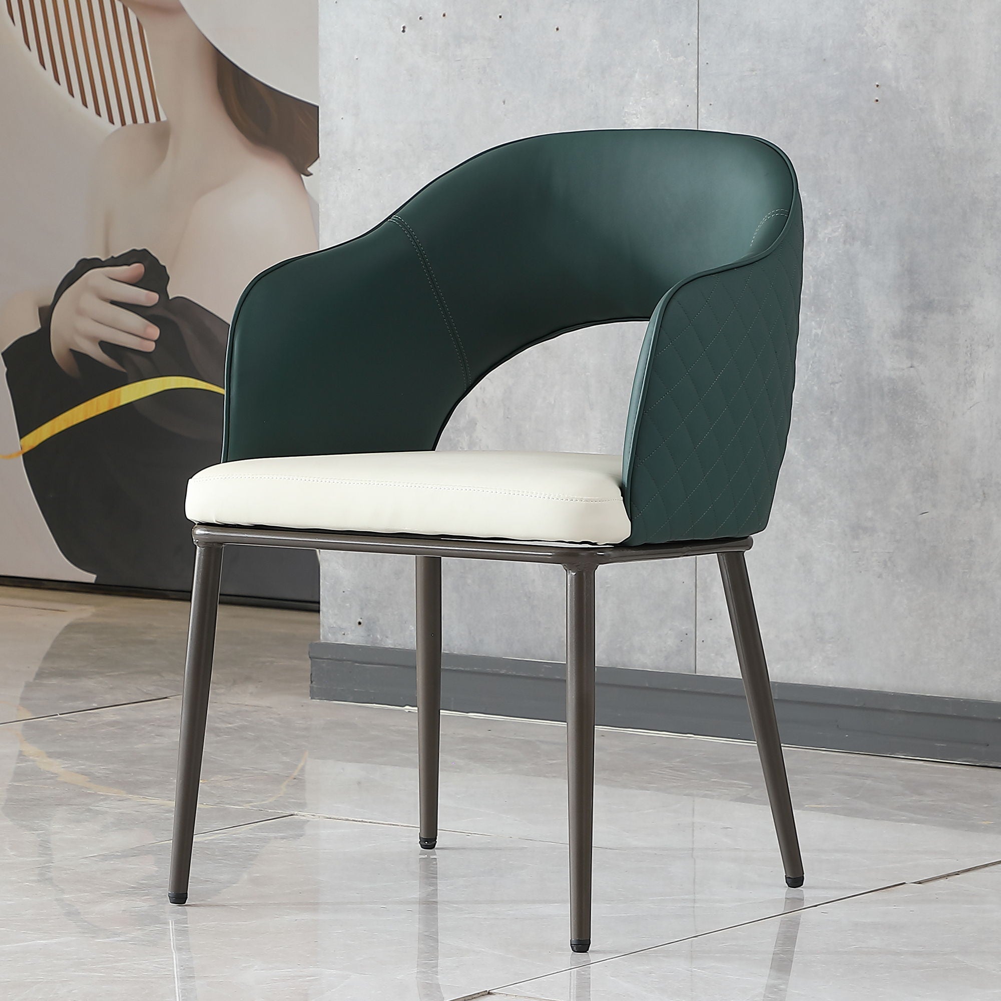 Dining Chairs, Modern Faux Leather Dining Metal Legs (Set of 2) - Green
