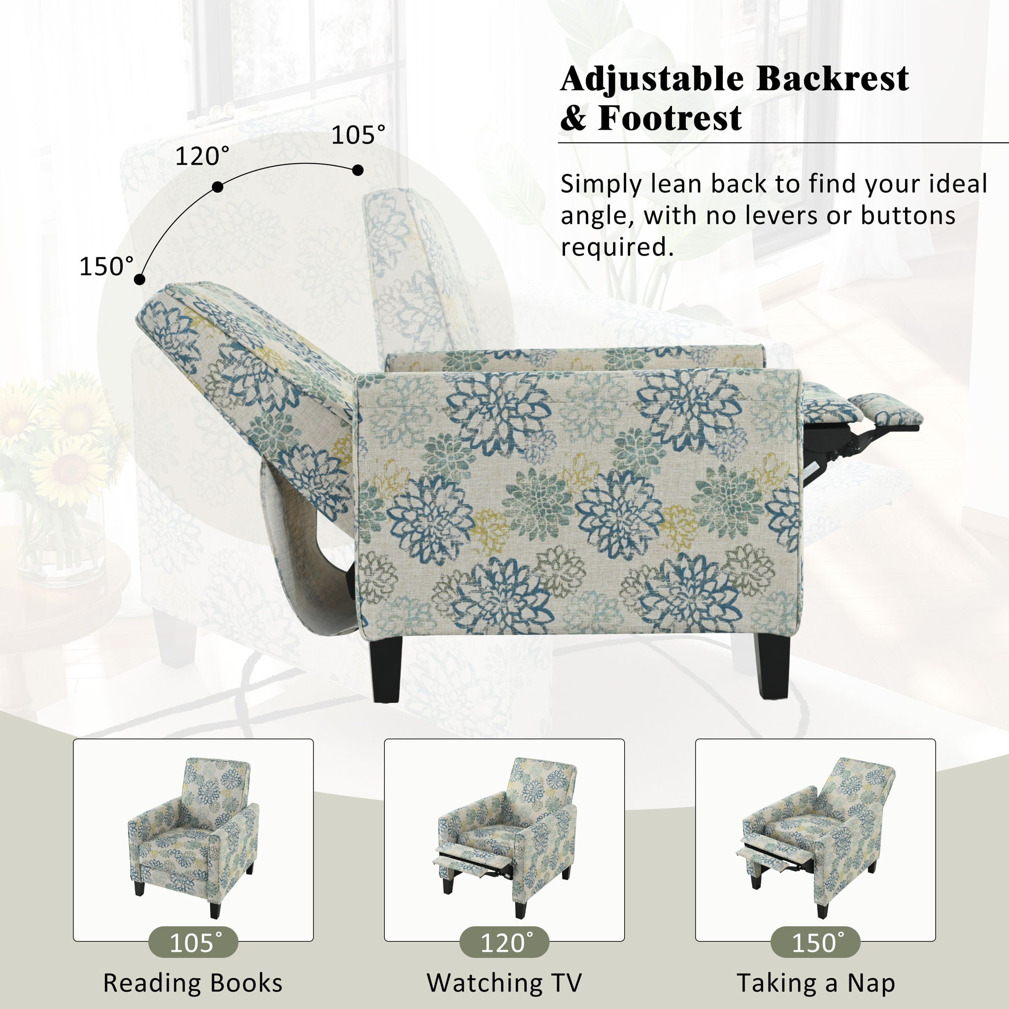 Push Back Upholstered Recliner Armchair