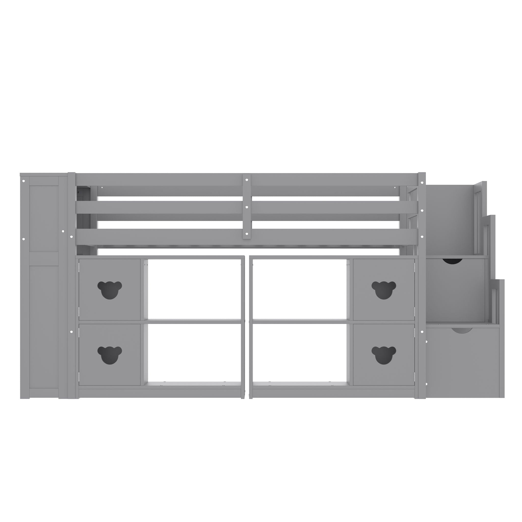Loft Bed With Storage Cabinets, Staircase Drawers & LED Lights